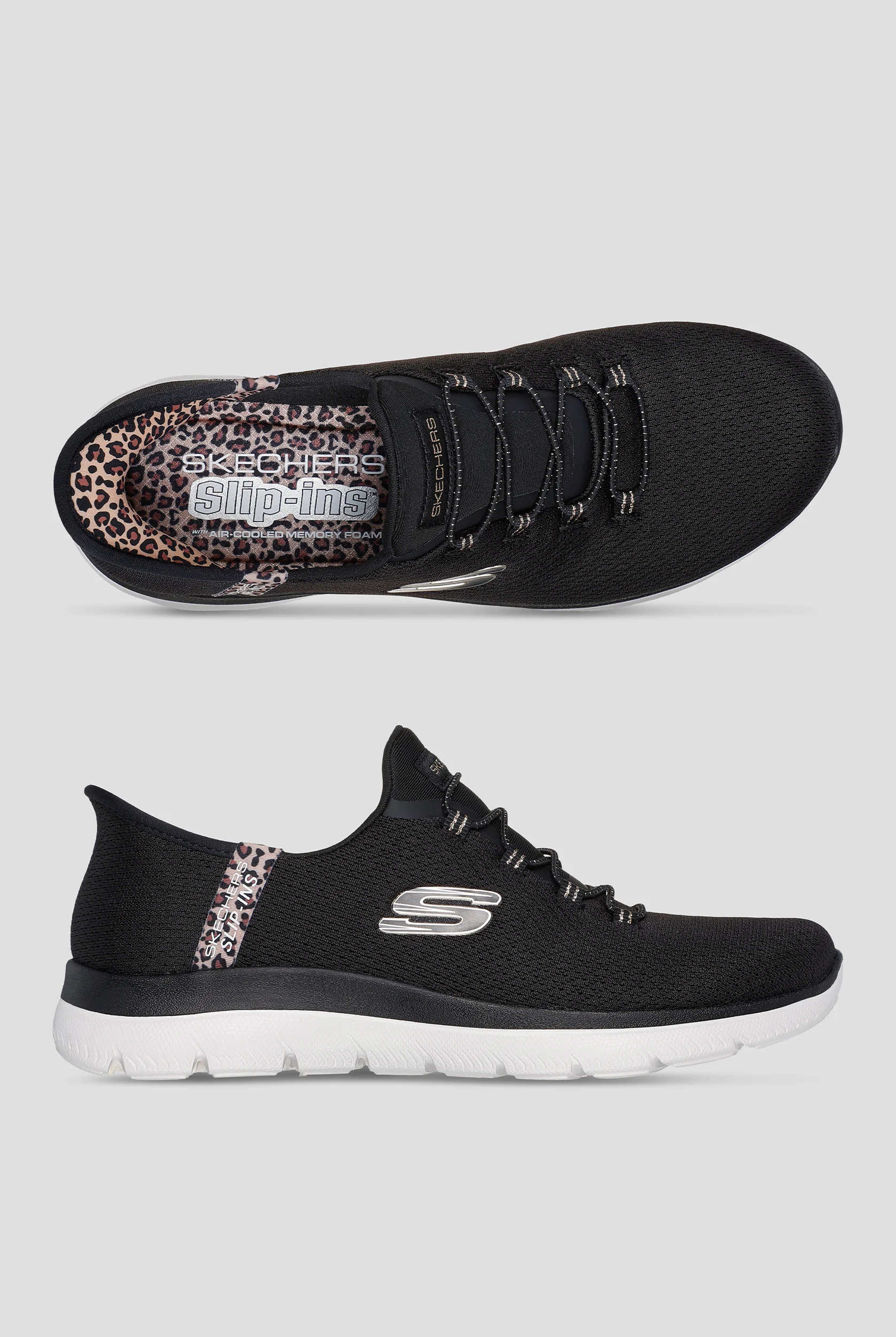Skechers Sport SUMMITS - LEOPARD CHIC Knit Bungee Athletic Slip-On Shoes
