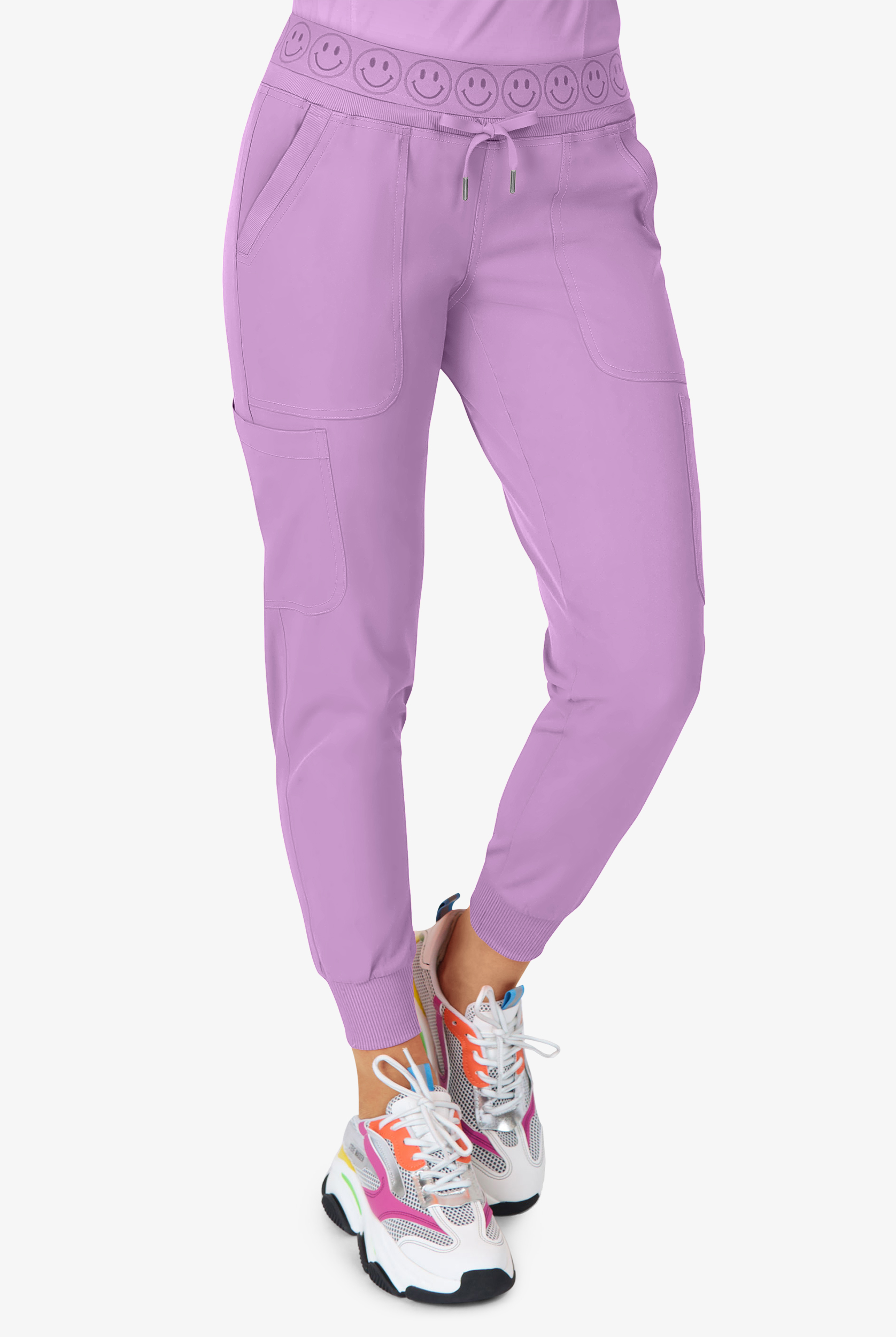 Zavate Ava Therese Sorbet Delights Women's 6-Pocket STRETCH Smile Elastic Waist Jogger Scrub Pants - Petite