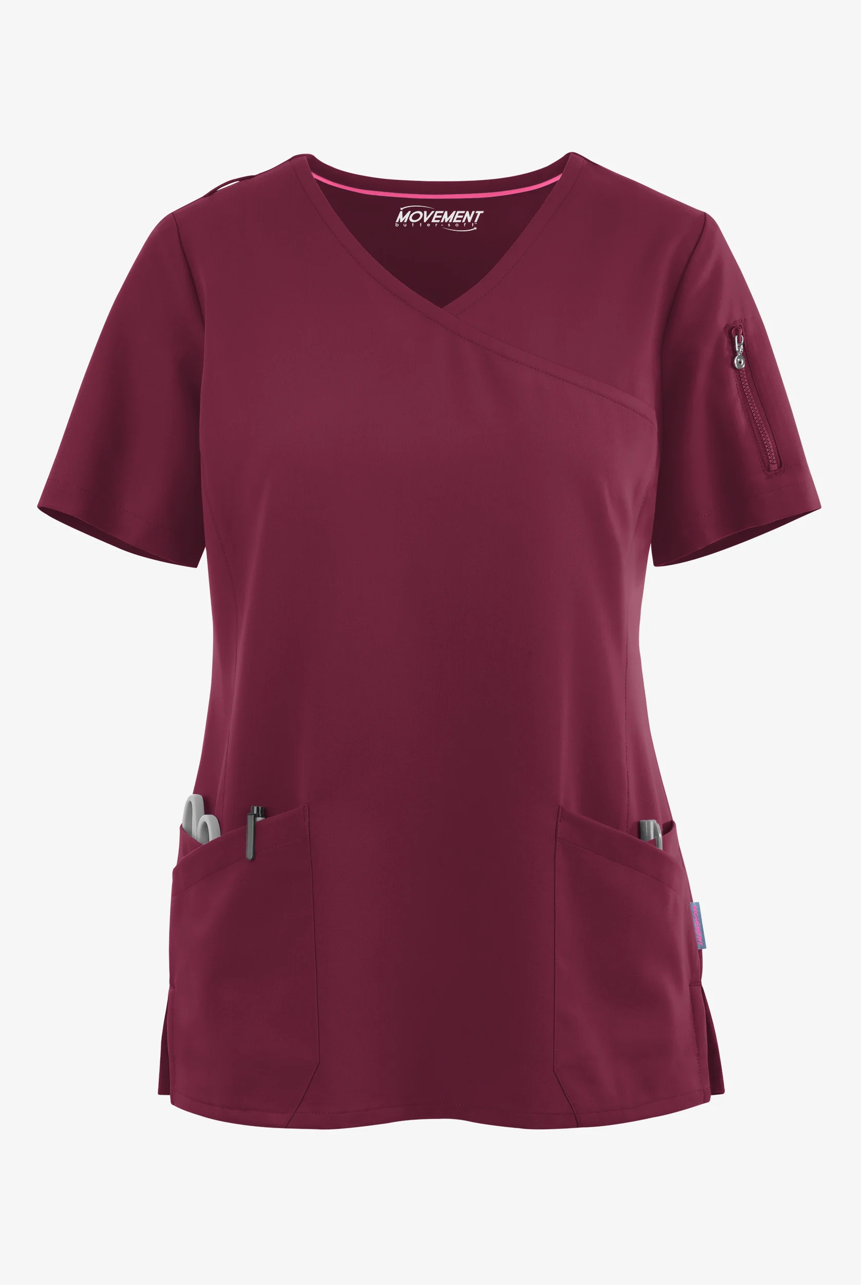 MOVEMENT by Butter-Soft Capella Women's 5-Pocket Faux Wrap STRETCH Scrub Top