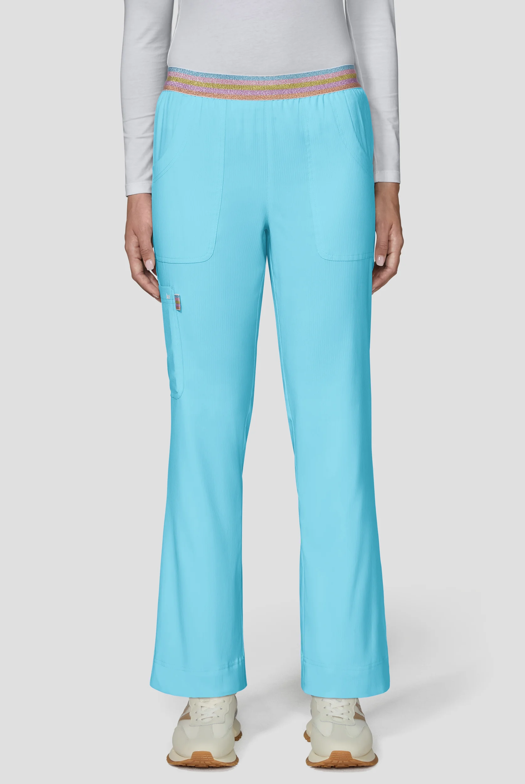 koi Lite&trade; Willow Women's 5-Pocket Rainbow Shimmer Trim Straight Leg Cargo Scrub Pant