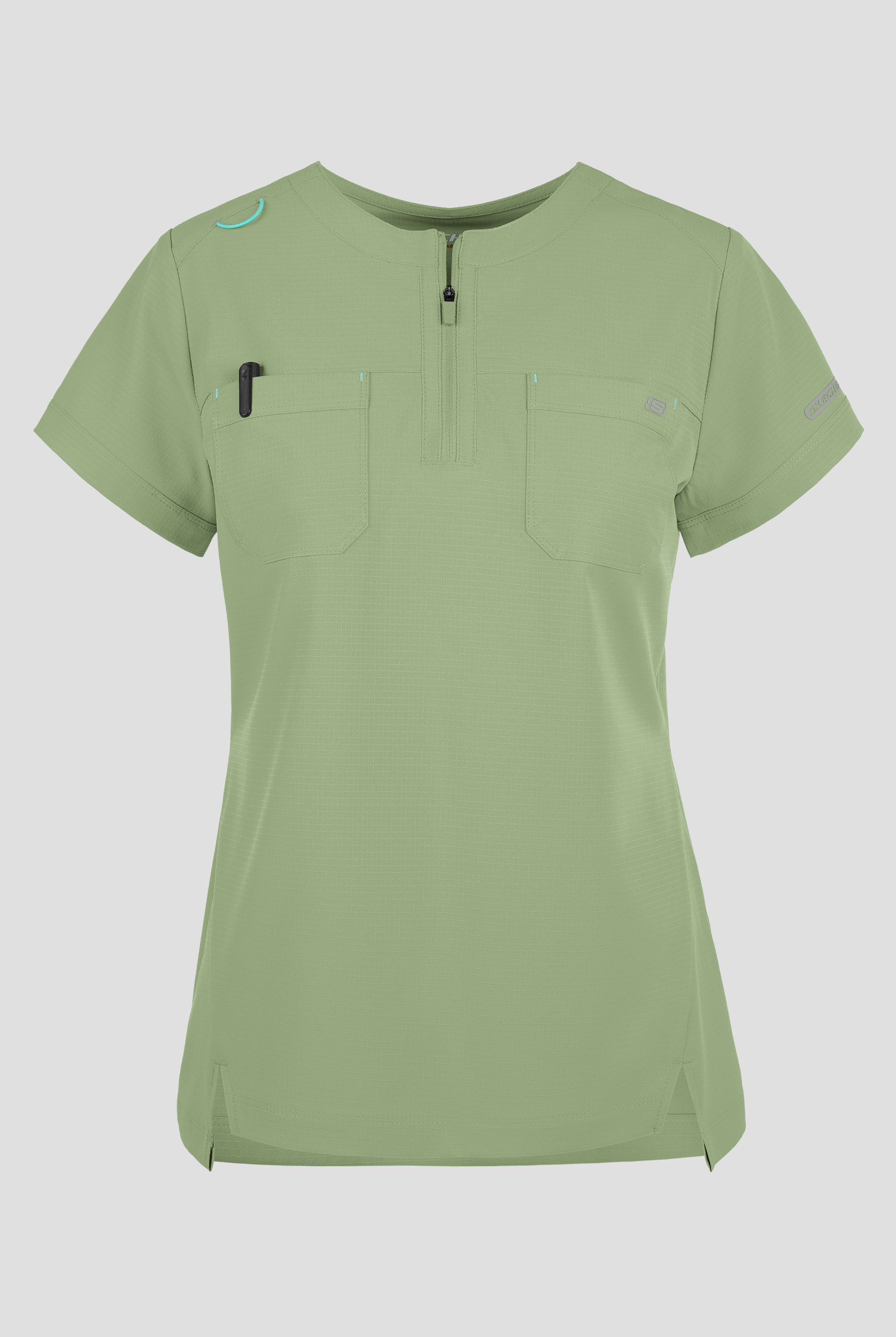 Skechers by Barco Ripstop Trek Women's 2-Pocket STRETCH Rounded Zip Neck Tuck In Scrub Top