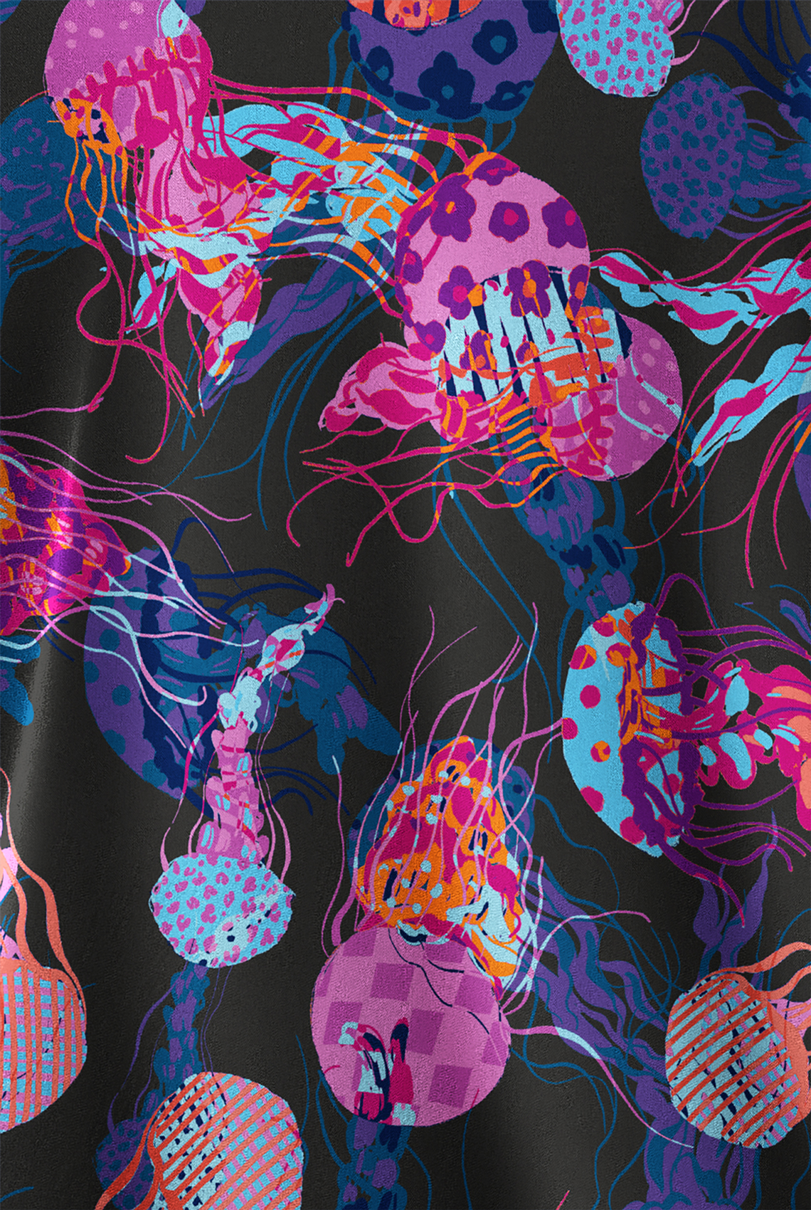 Easy STRETCH Jellyfish Night Onyx Black Women's 2-Pocket V-Neck Print Scrub Top