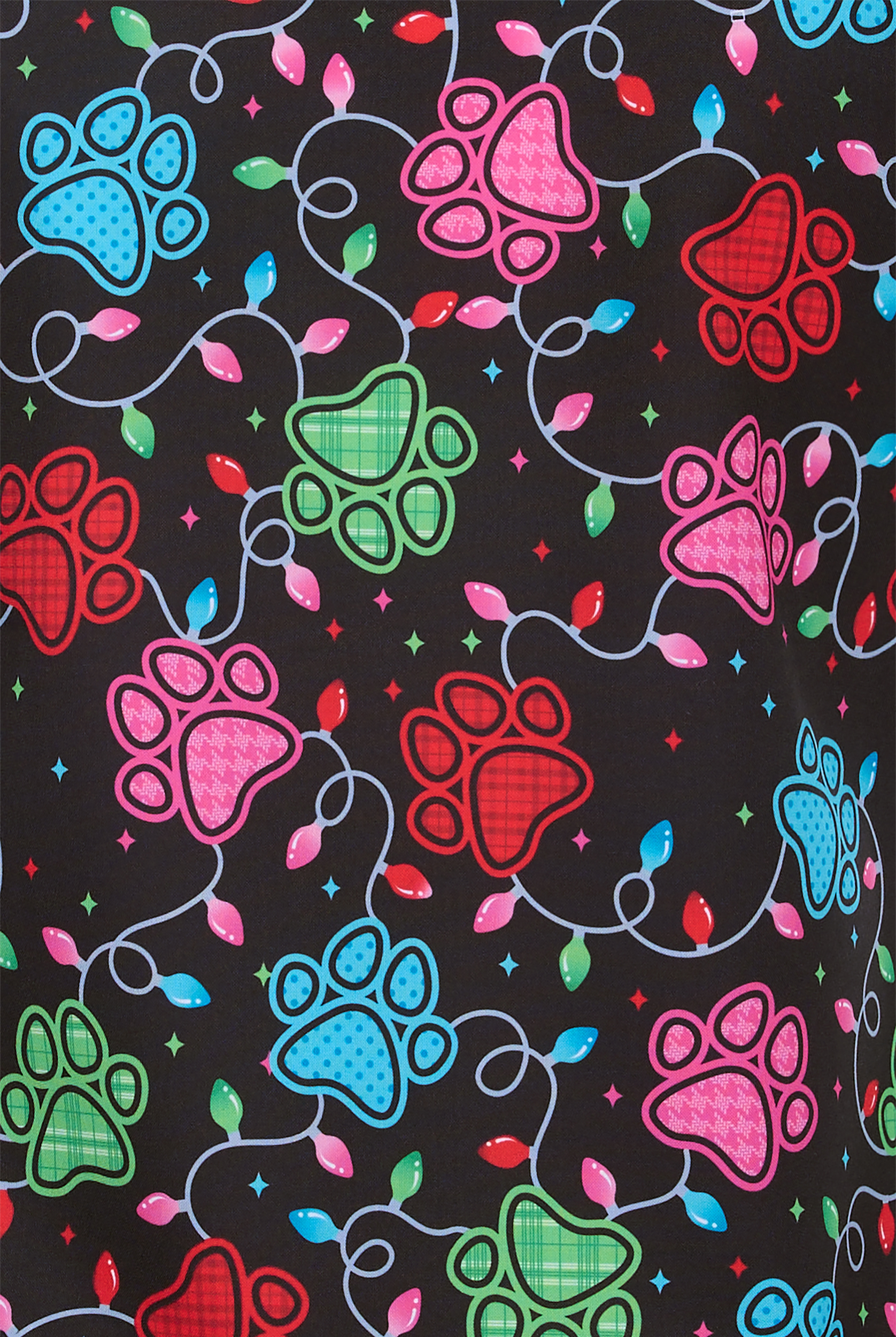 Zavate Ava Therese Pawfect Lights Women's 2-Pocket STRETCH V-Neck Print Scrub Top