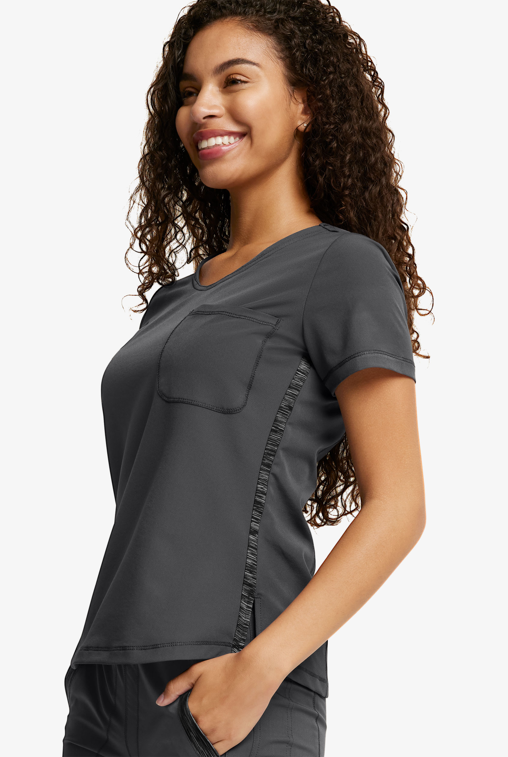 Dickies Dynamix Women's 2-Pocket STRETCH Melange Knit Trim Tuck In V-Neck Scrub Top