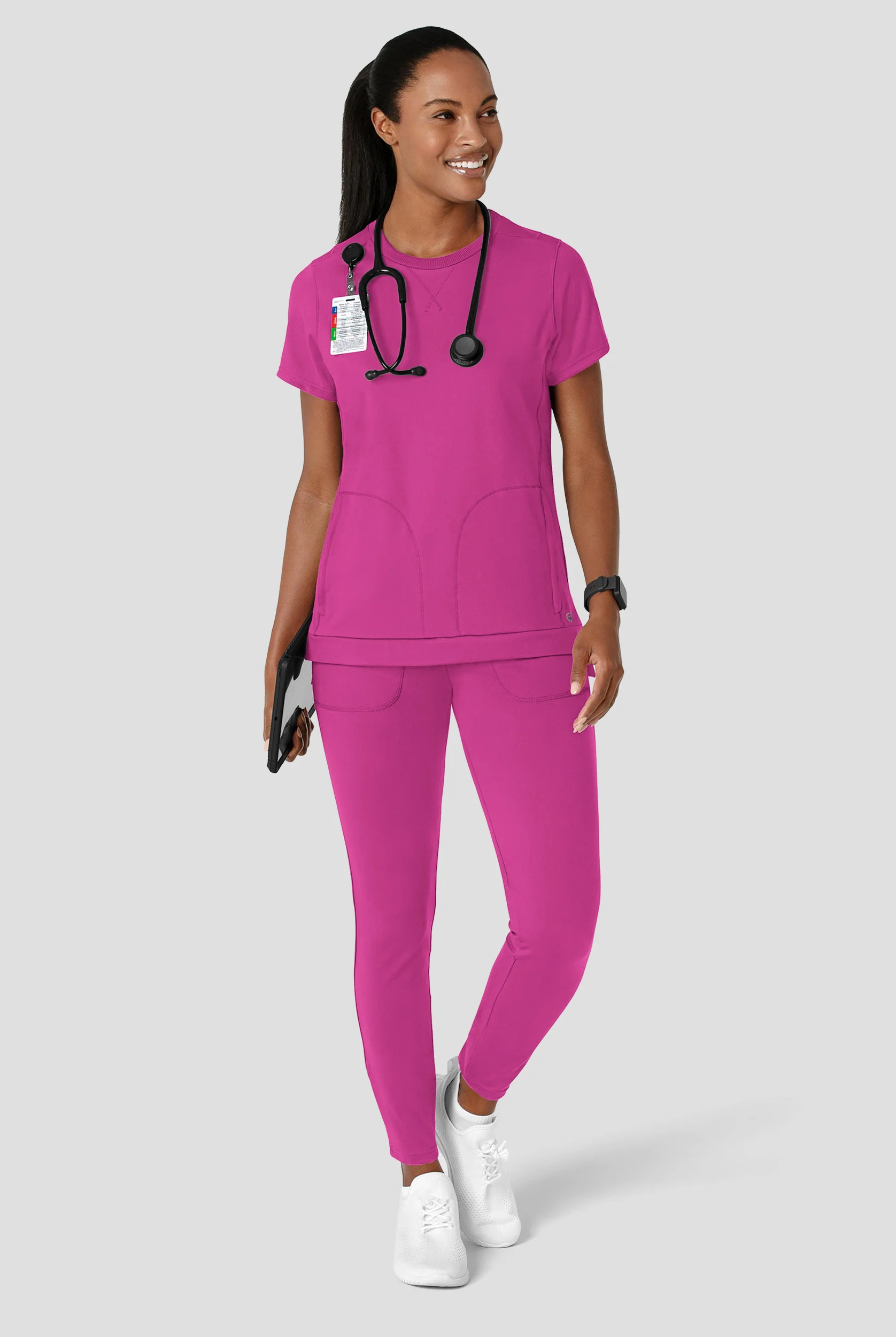 Wink Renew Knit Women's 2-Pocket STRETCH Rib-Knit Crew Neck Scrub Top