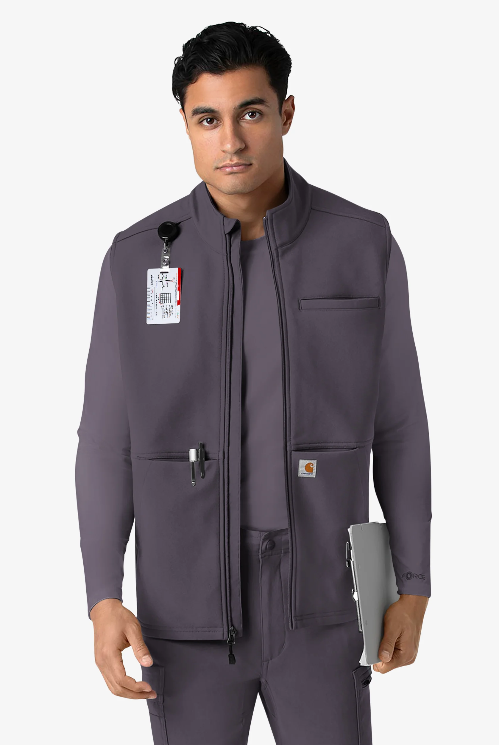 Carhartt Force Rugged Men's 6-Pocket Bonded Fleece Utility Zip Front Scrub Vest