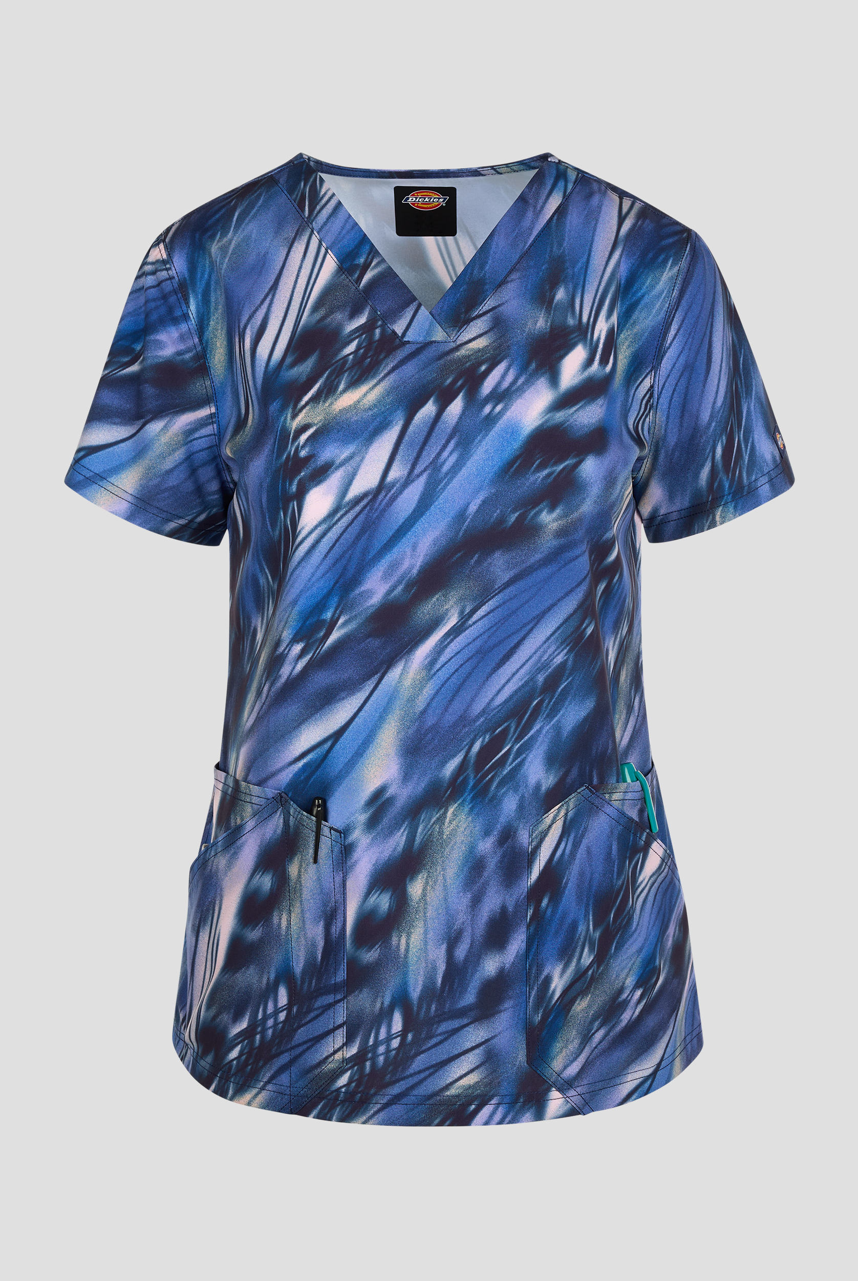Dickies Watercolor Feather Women's 2-Pocket STRETCH V-Neck Print Scrub Top