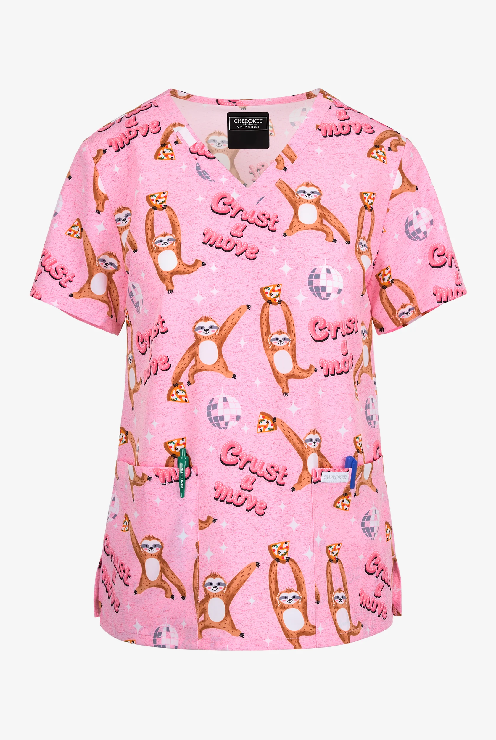 Cherokee Crust A Move Women's 2-Pocket STRETCH V-Neck Print Scrub Top