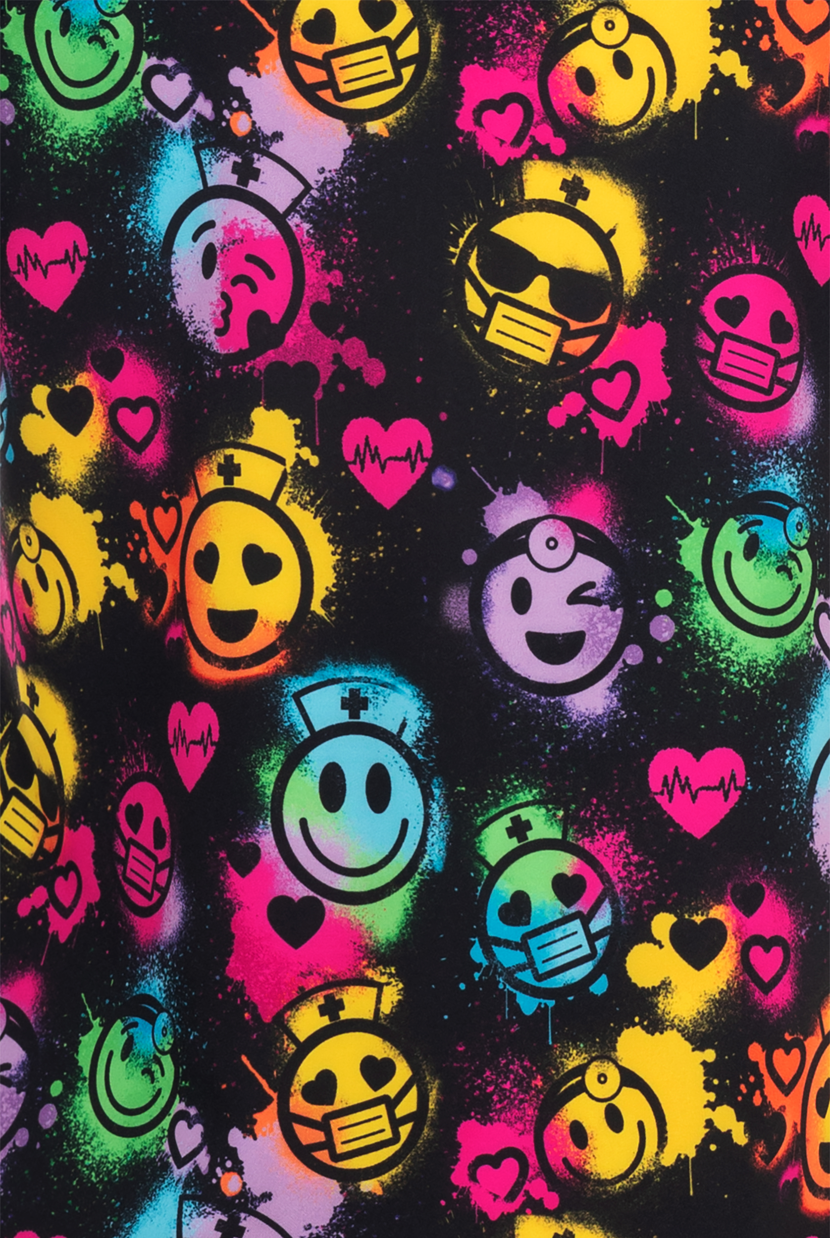 Zavate Ava Therese Happy Healing Women's 2-Pocket STRETCH V-Neck Print Scrub Top