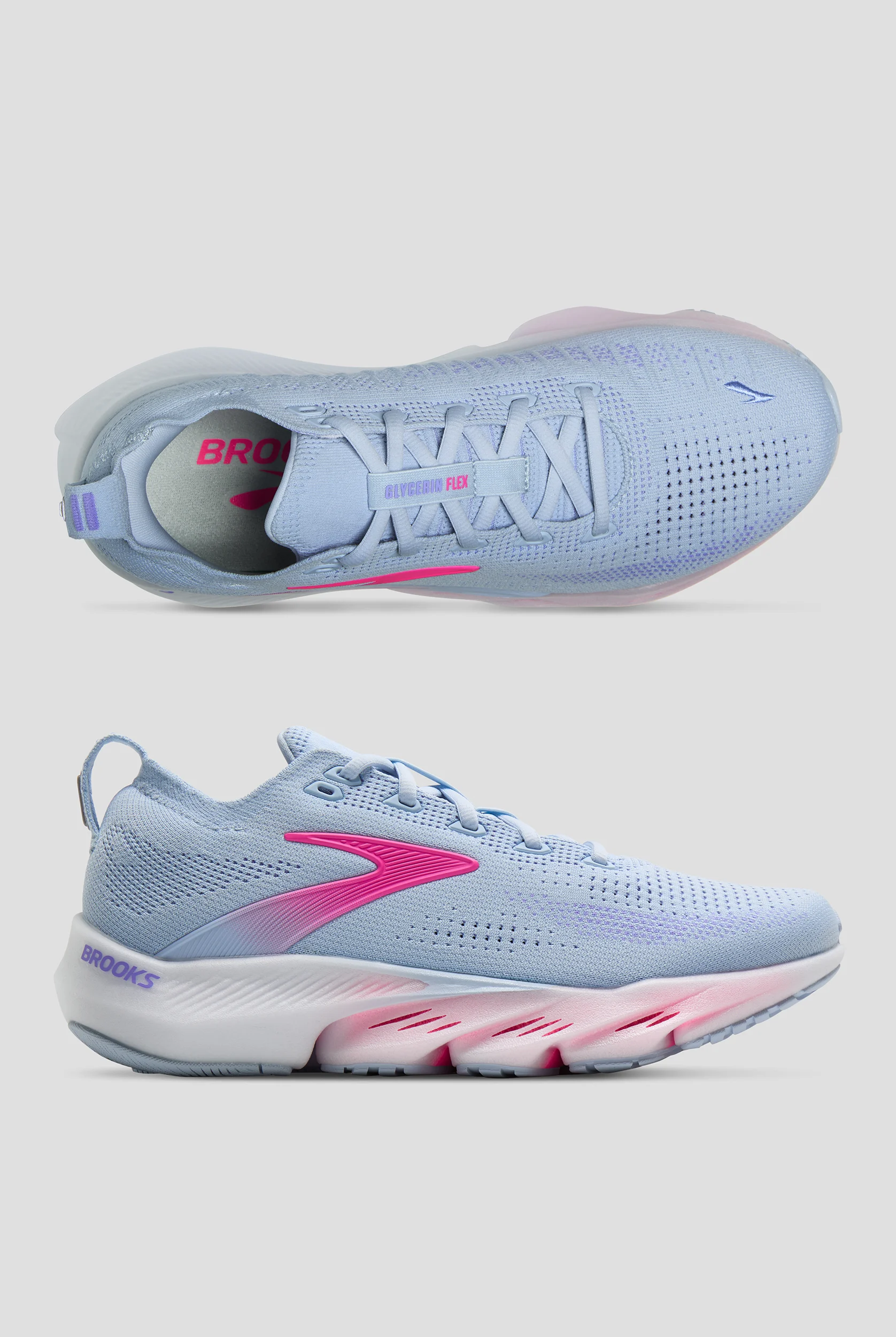 Zapatillas deportivas de enfermer&iacute;a Brooks Glycerin Flex Skyway/Cyber Pink/Blazing Bell con cordones para mujer