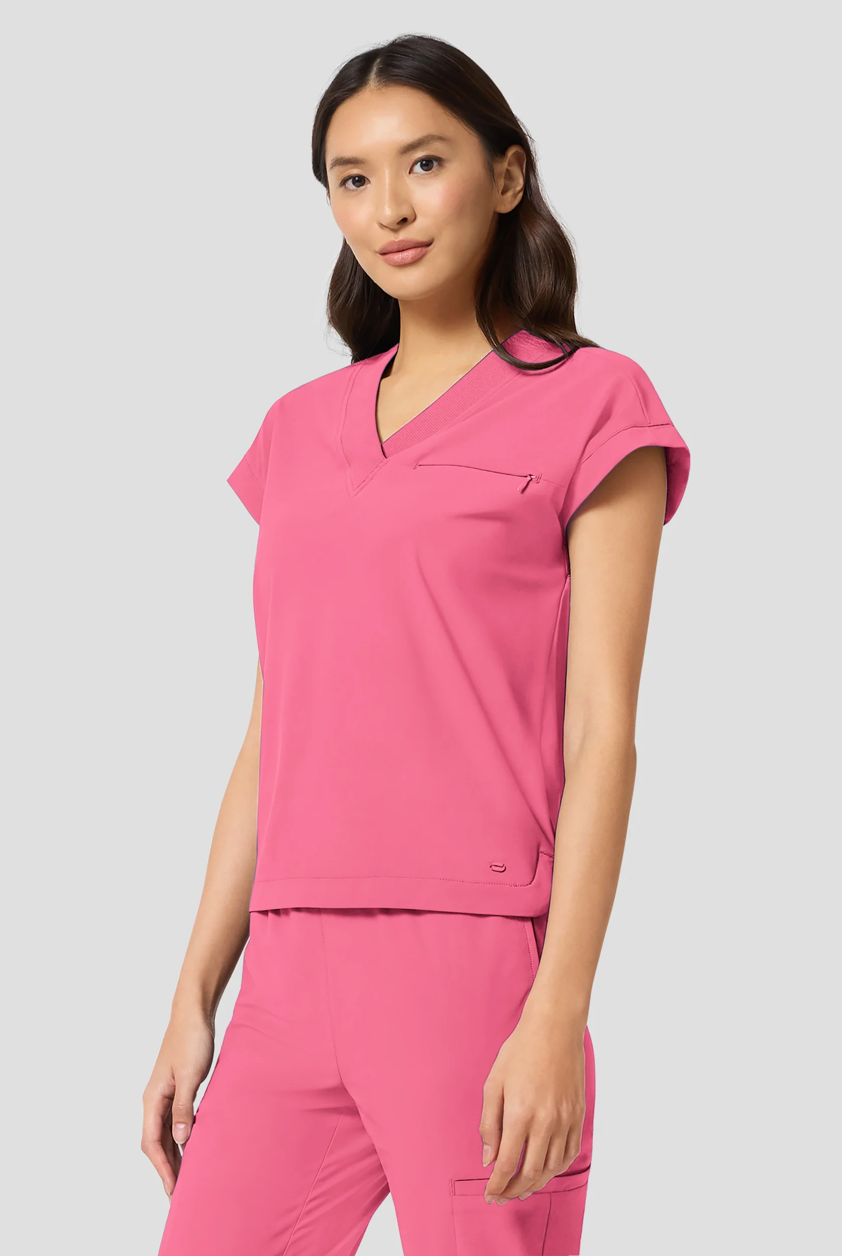 Infinity Pursuit Women's 1-Pocket STRETCH Rib-Knit V-Neck Dolman Sleeve Scrub Top