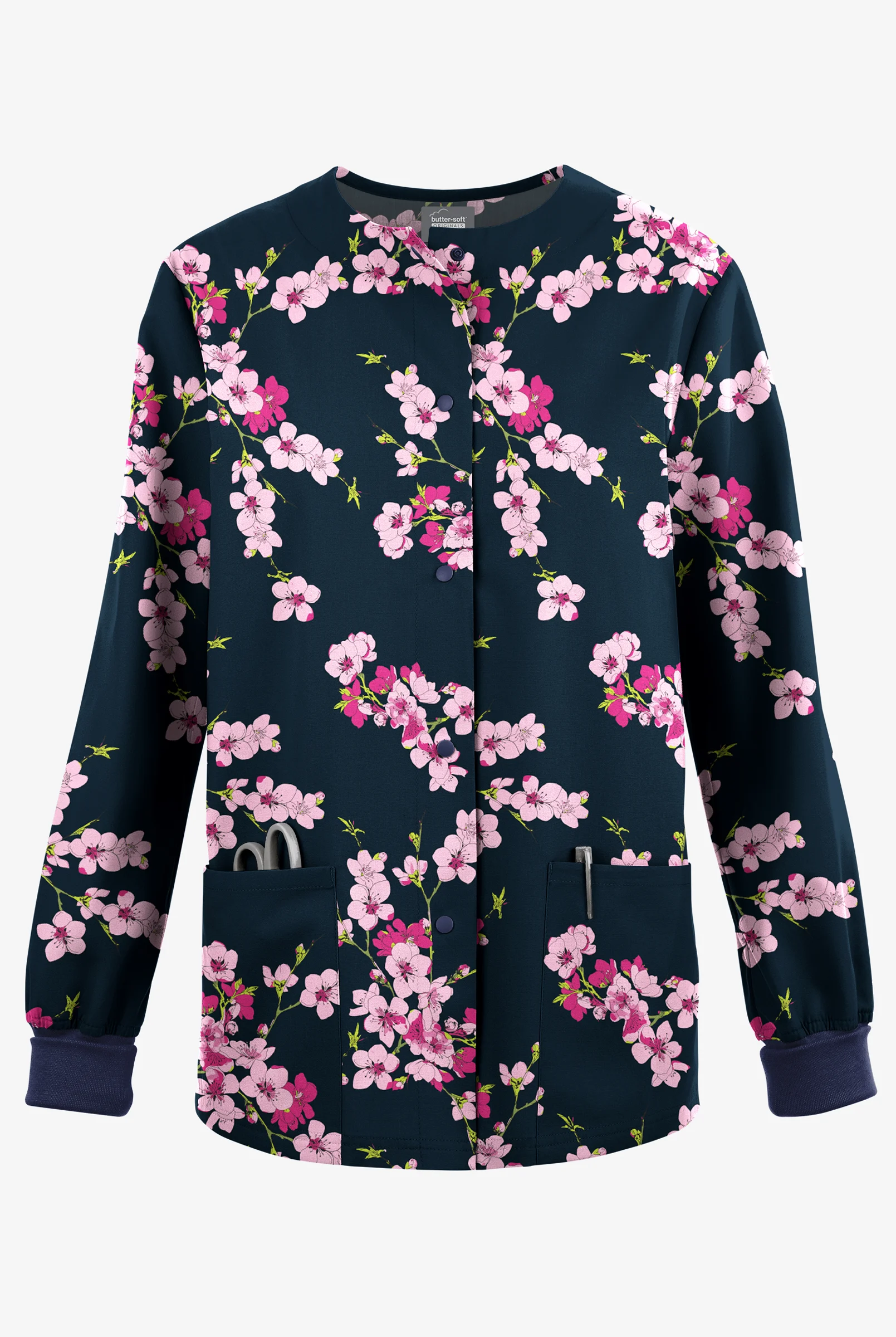 Butter-Soft Originals Sweet Blossoms Navy Women's Warm Up Jacket