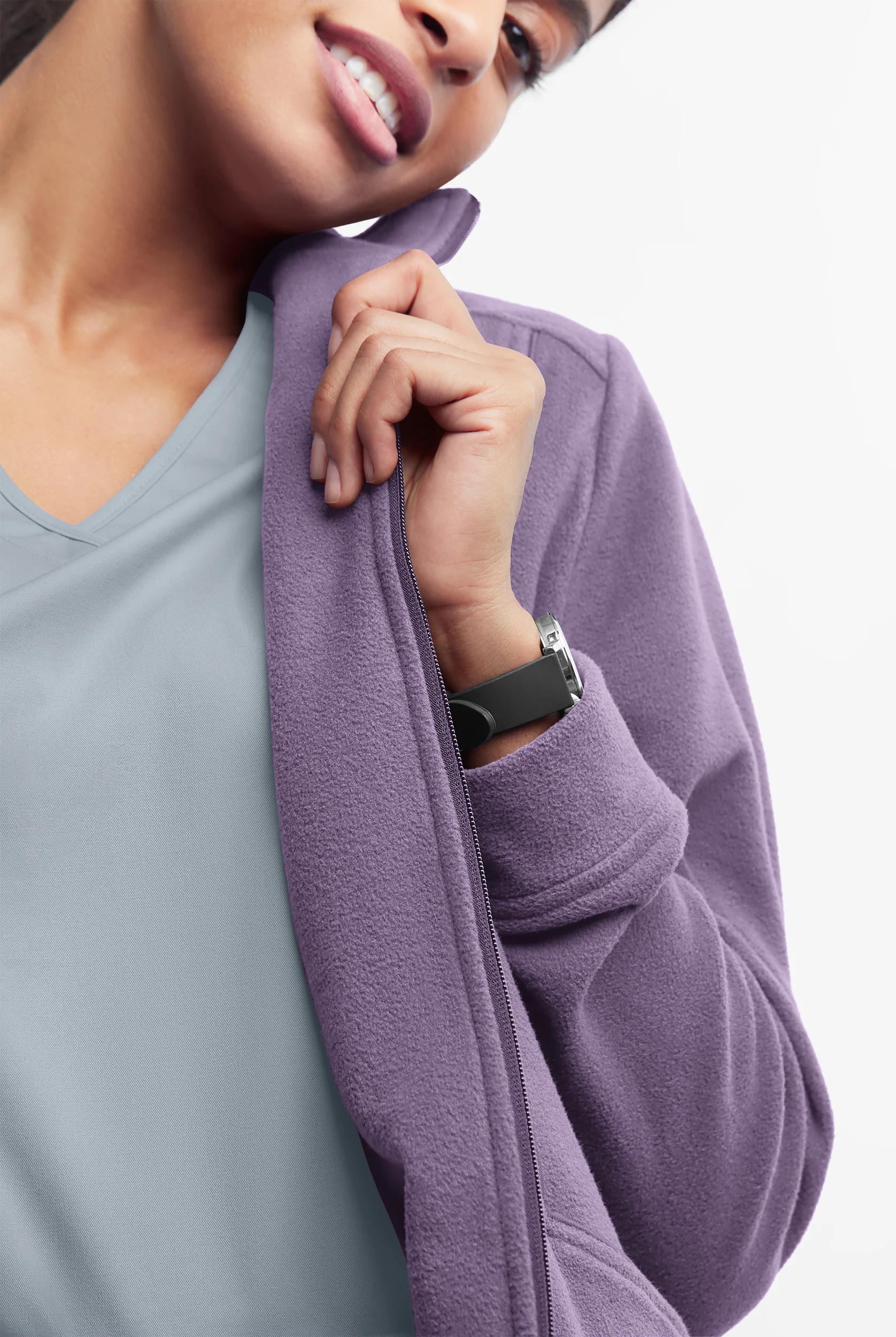 Butter-Soft STRETCH Women's 2-Pocket Zip Front Fleece Scrub Jacket