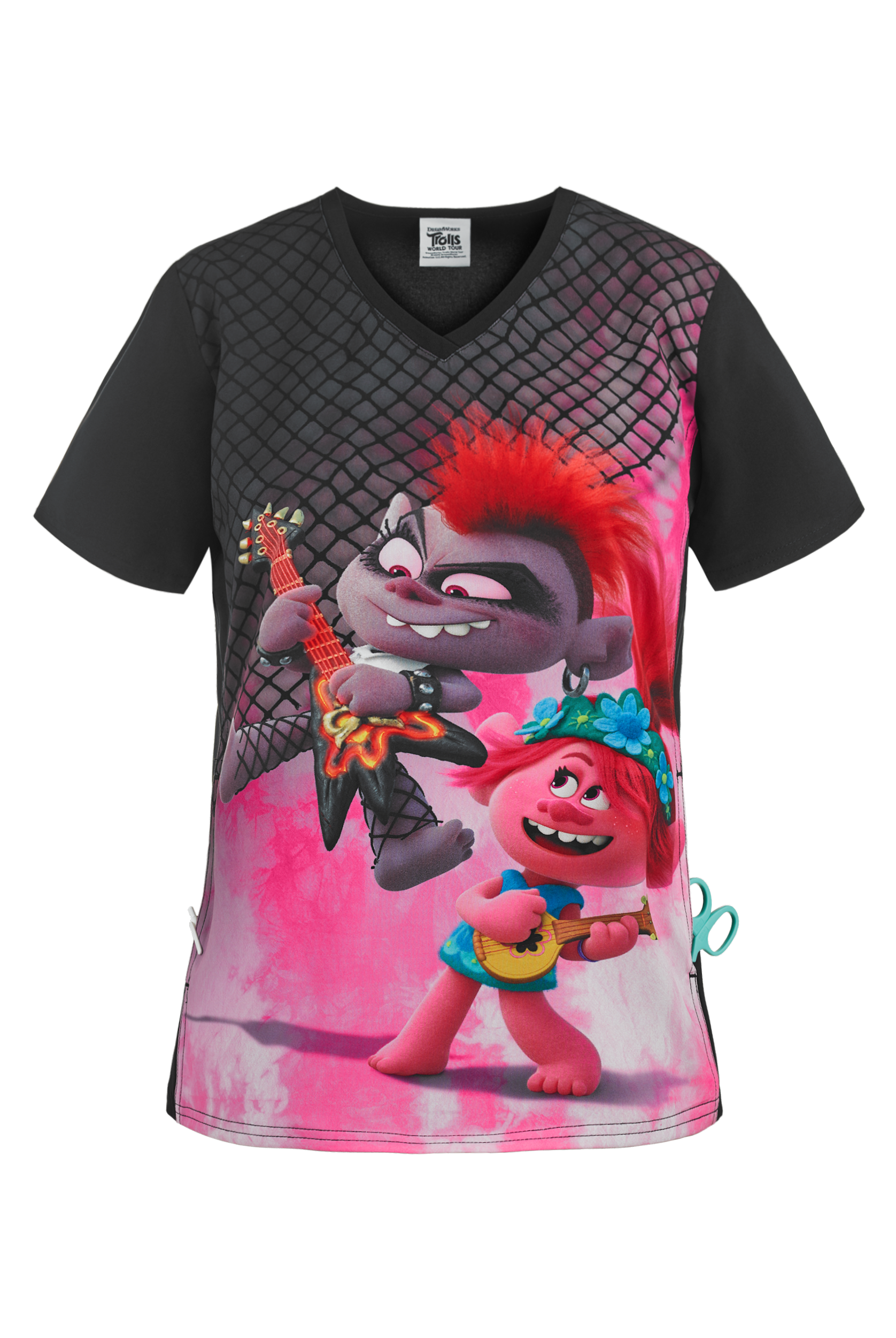 Cherokee Tooniforms Dream Works Battle of the Bands Women's 1-Pocket V-Neck Print Scrub Top