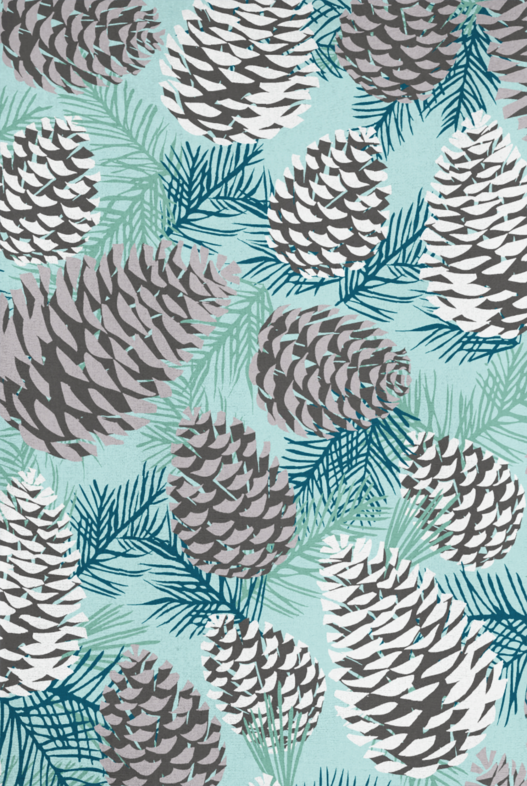 Butter-Soft Originals Winter Pine Cones Sea Frost Women's 4-Pocket Rounded V-Neck Print Scrub Top