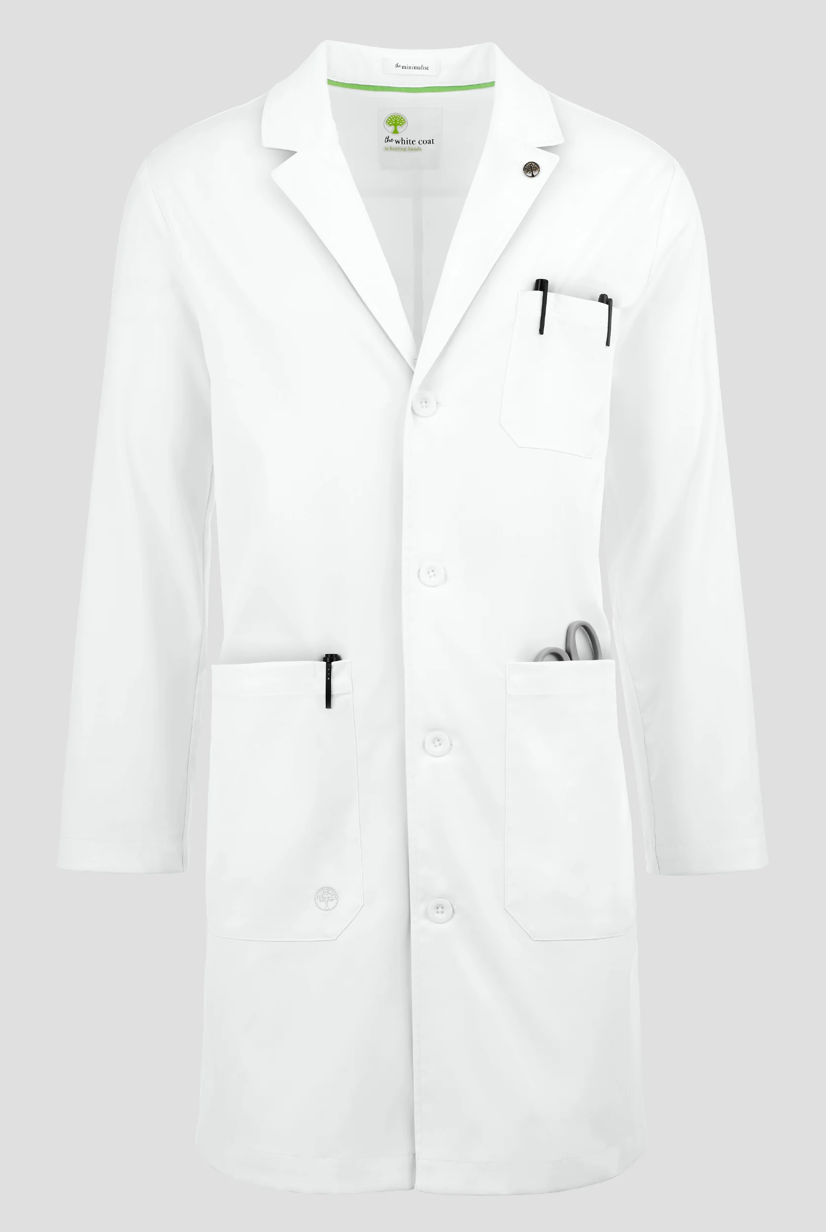 Healing Hands White Coat Minimalist Men's 38" 5-Pocket STRETCH Lab Coat