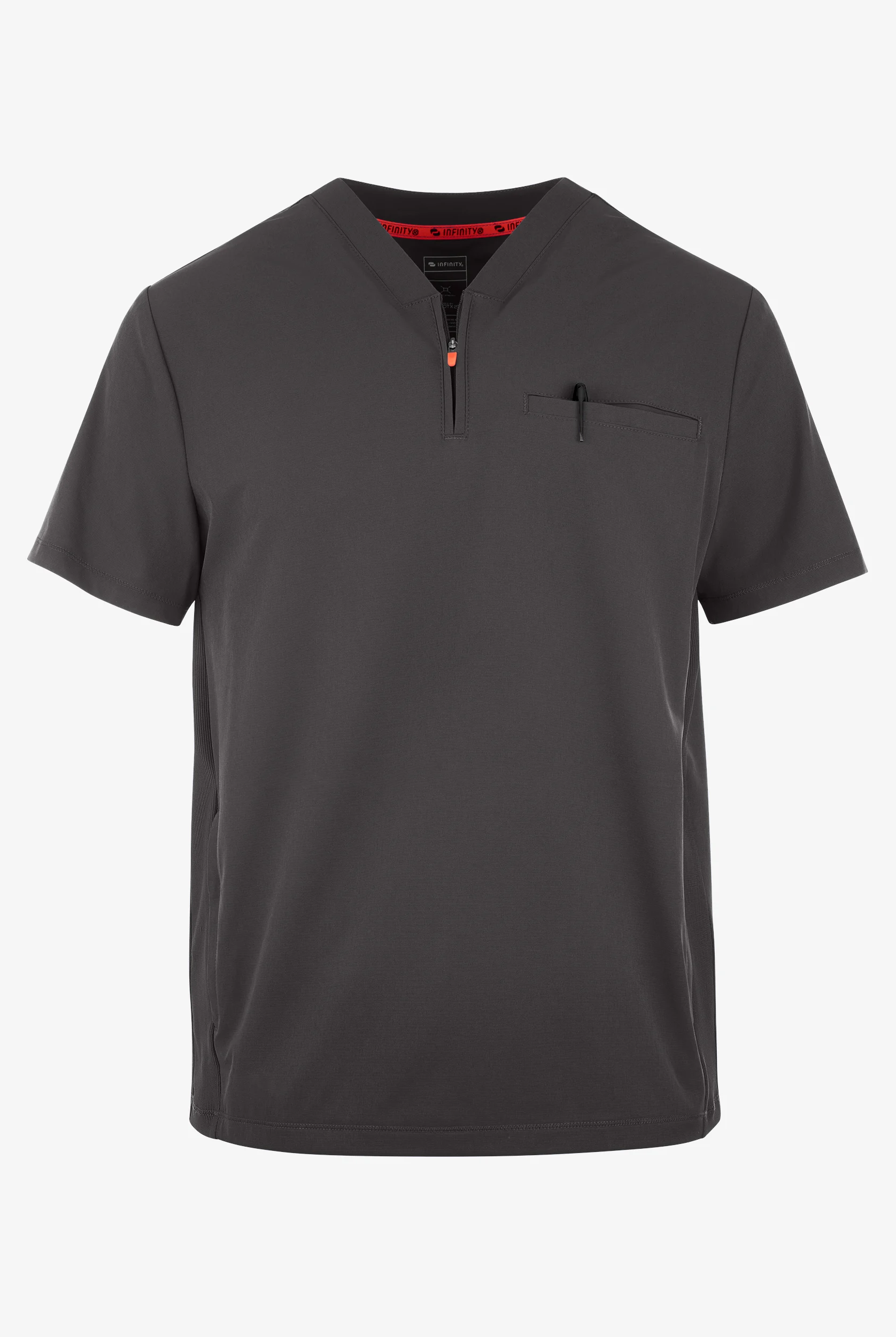 Infinity GNR8 Men's 3-Pocket STRETCH Rib-Knit Panel Zip Placket V-Neck Scrub Top