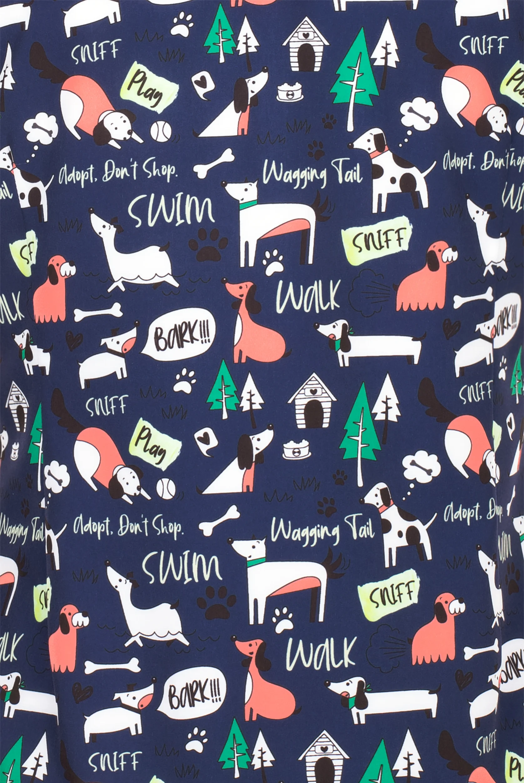 Maevn Playful Pups Women's 3-Pocket STRETCH V-Neck Print Scrub Top