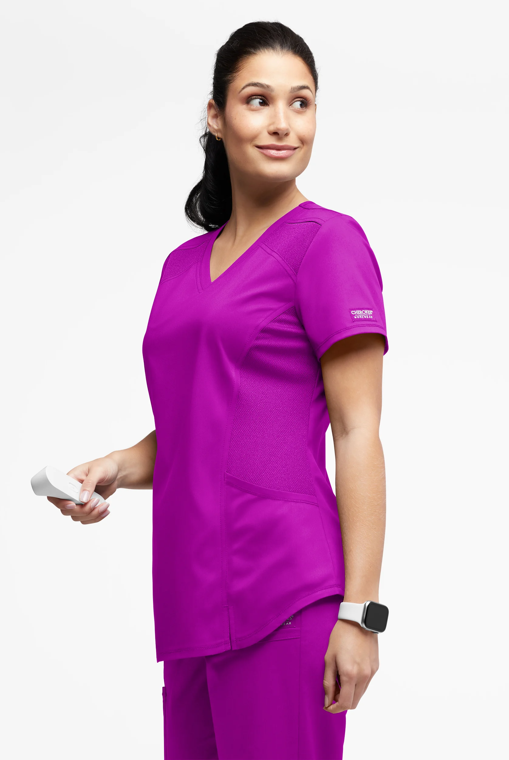 UA Exclusive Cherokee Workwear Revolution Women's 2-Pocket STRETCH Mesh Trim V-Neck Scrub Top