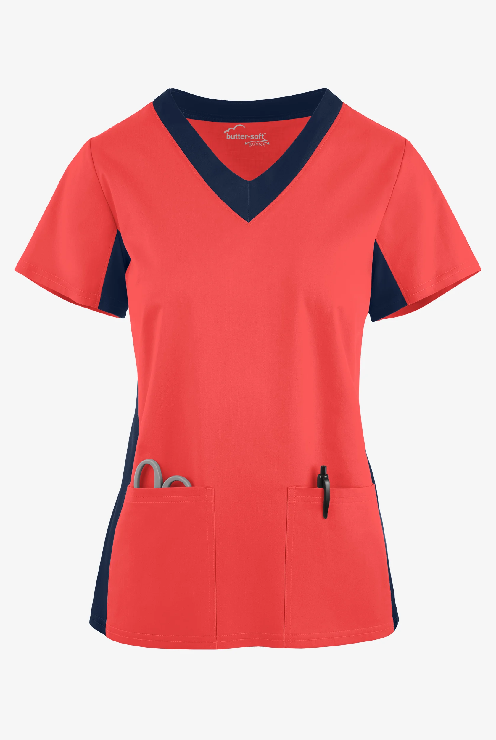 Butter-Soft STRETCH Women's 3-Pocket Contrast Scrub Top