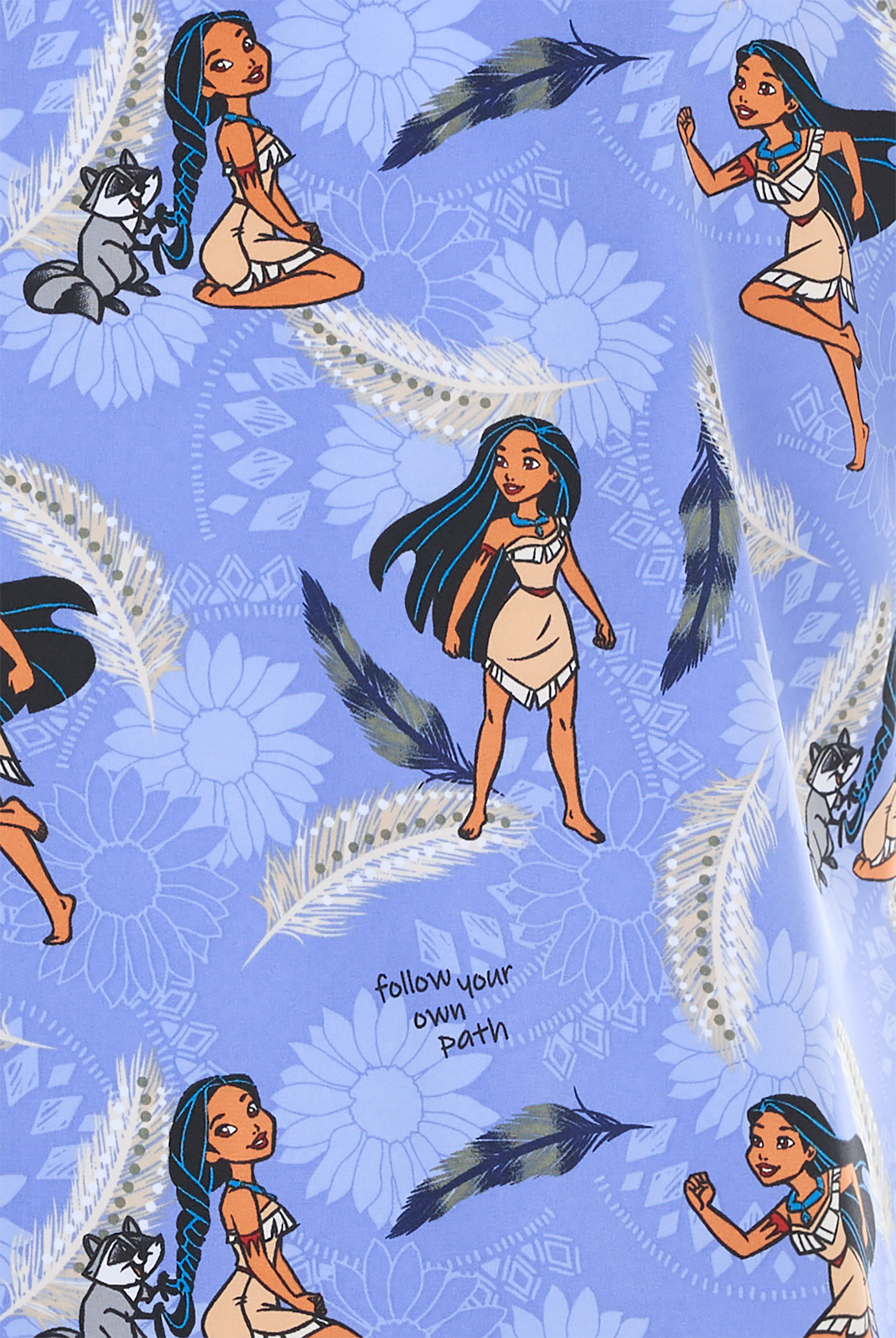 Tooniforms Disney's Pocahontas True Pathways Women's 2-Pocket STRETCH V-Neck Print Scrub Top