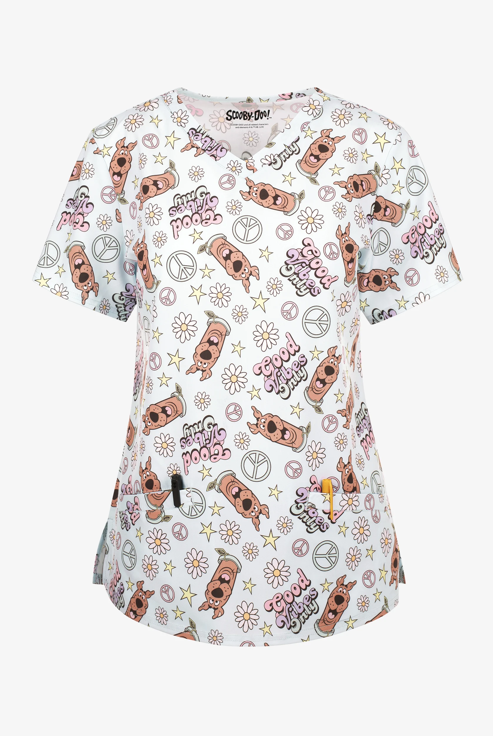 Scooby Doo Vibes by Funscrubs Women's 2-Pocket STRETCH V-Neck Print Scrub Top