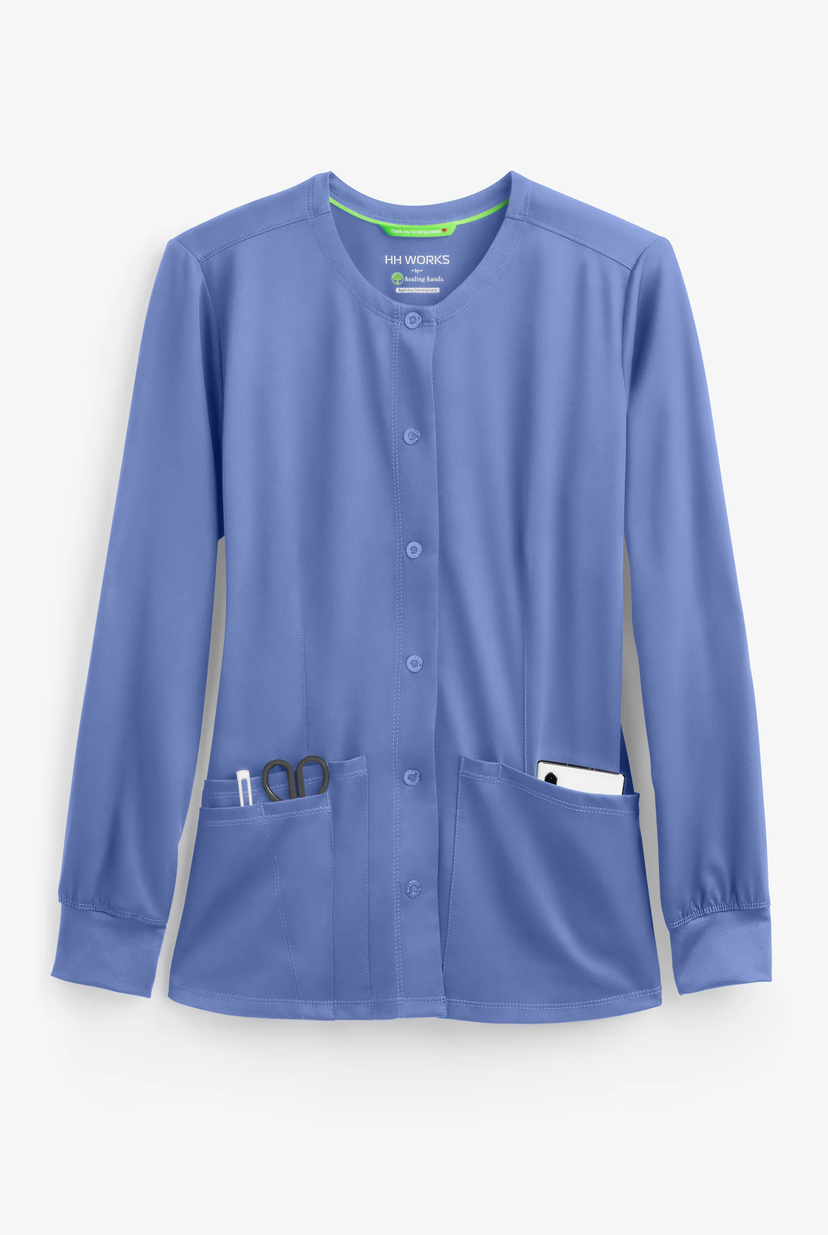HH Works by Healing Hands Megan Women's 4-Pocket STRETCH Round Neck Warm-Up Scrub Jacket