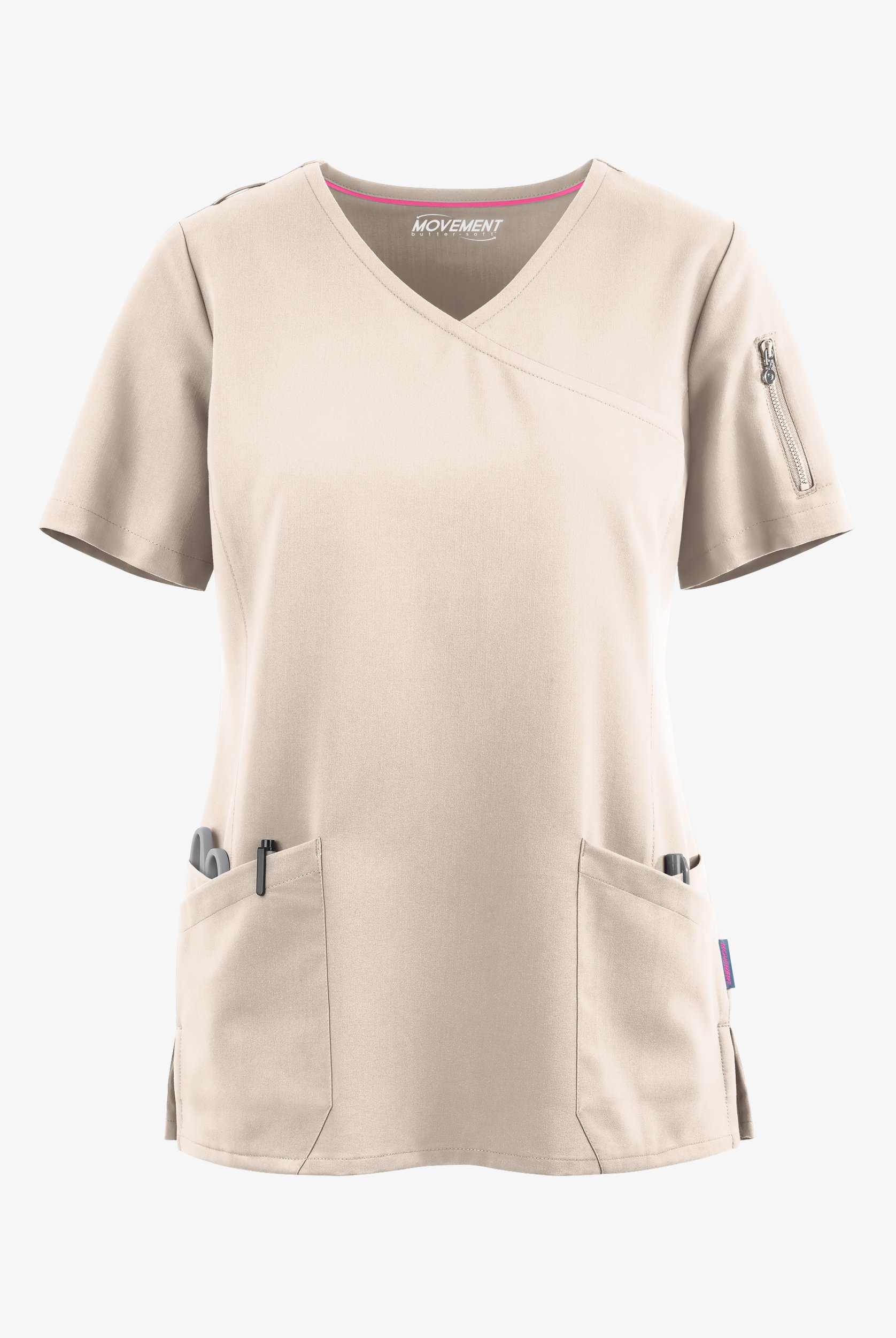 MOVEMENT by Butter-Soft Capella Women's 5-Pocket Faux Wrap STRETCH Scrub Top