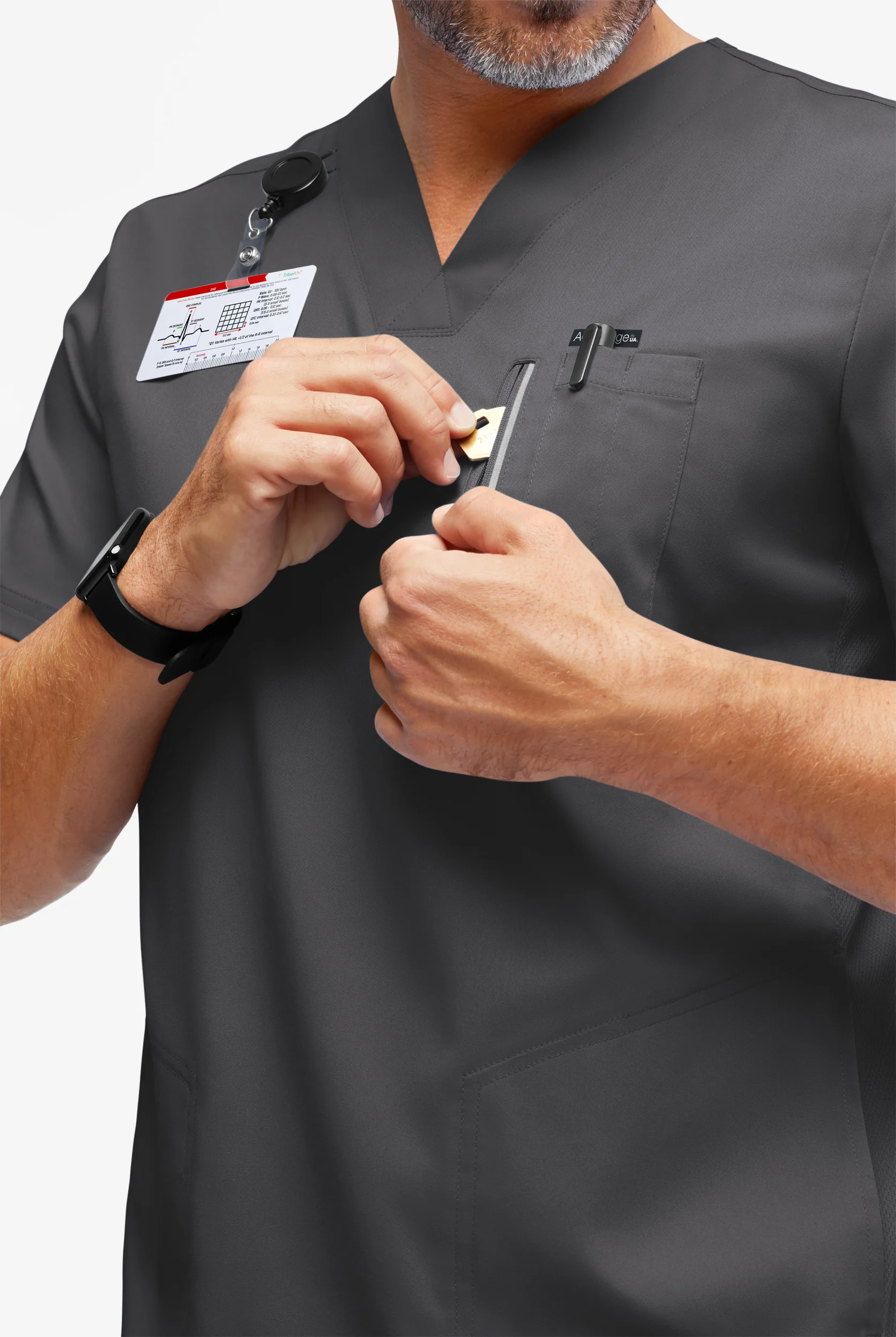 Camisa m&eacute;dica UA Advantage STRETCH con paneles de malla y 5 bolsillos para hombre