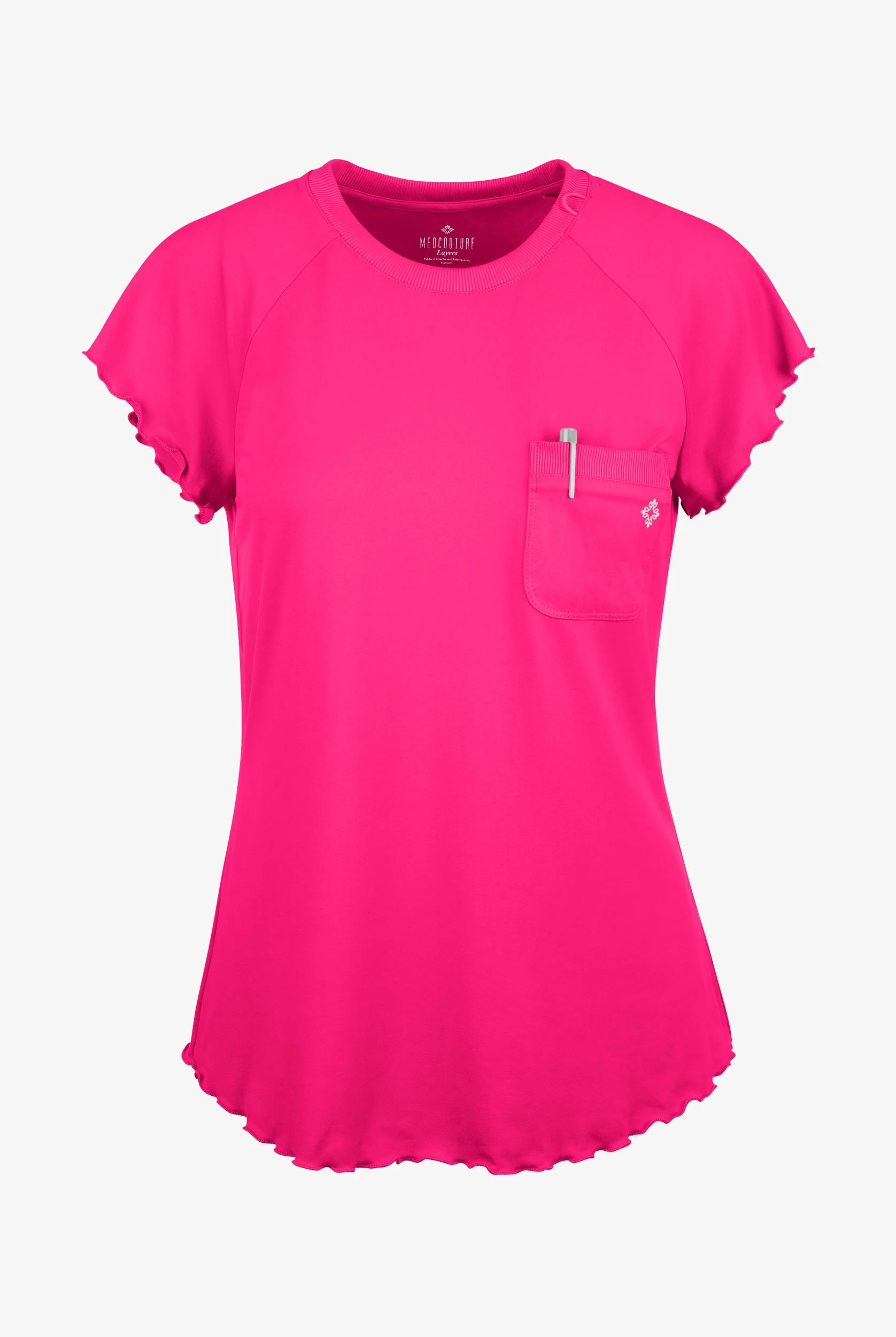 Camiseta m&eacute;dica Med Couture Layers Knit STRETCH con dobladillo fruncido y 1 bolsillo para mujer