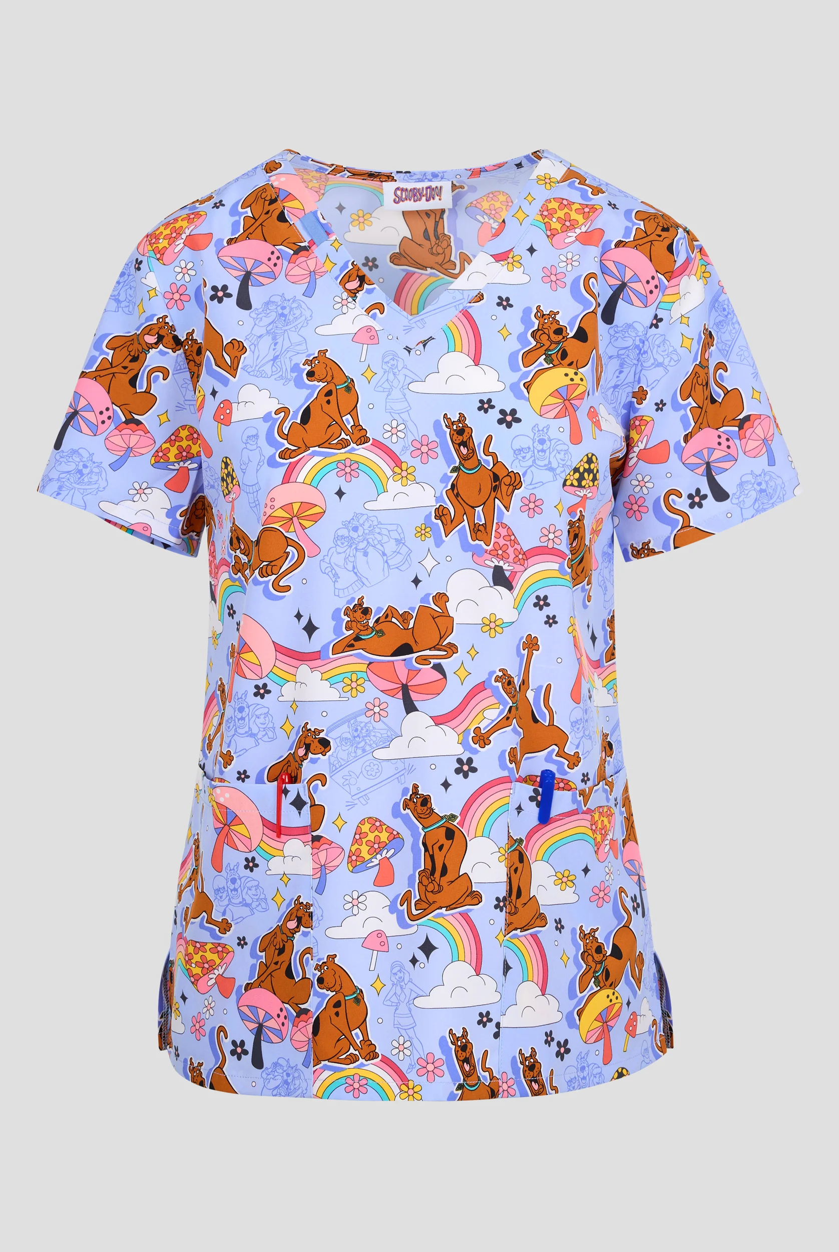 Tooniforms Scooby-Doo I Found A Clue Women's 2-Pocket STRETCH V-Neck Print Scrub Top