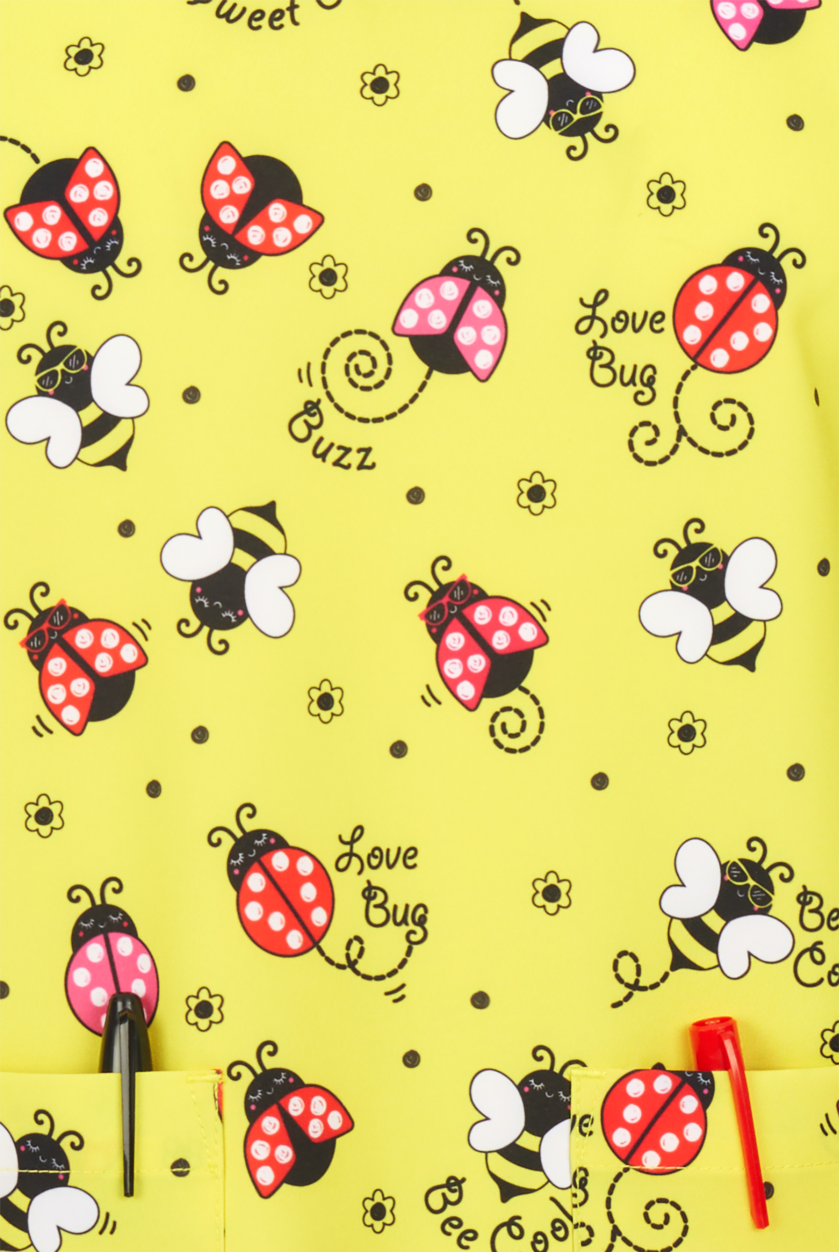 Zavate Ava Therese Buzzln' Around Women's 2-Pocket STRETCH V-Neck Print Scrub Top