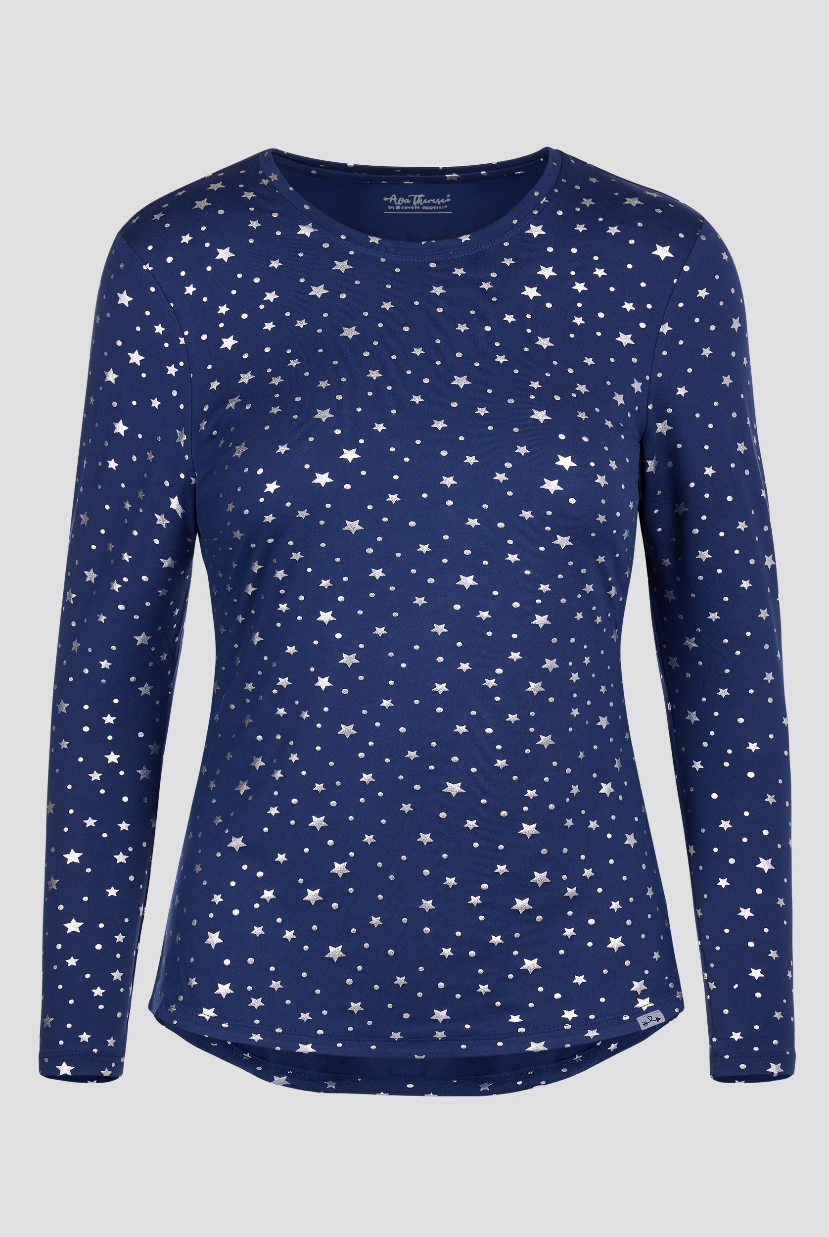 Camiseta médica Zavate Ava Therese Foil Animal Love Navy STRETCH con mangas largas para mujer
