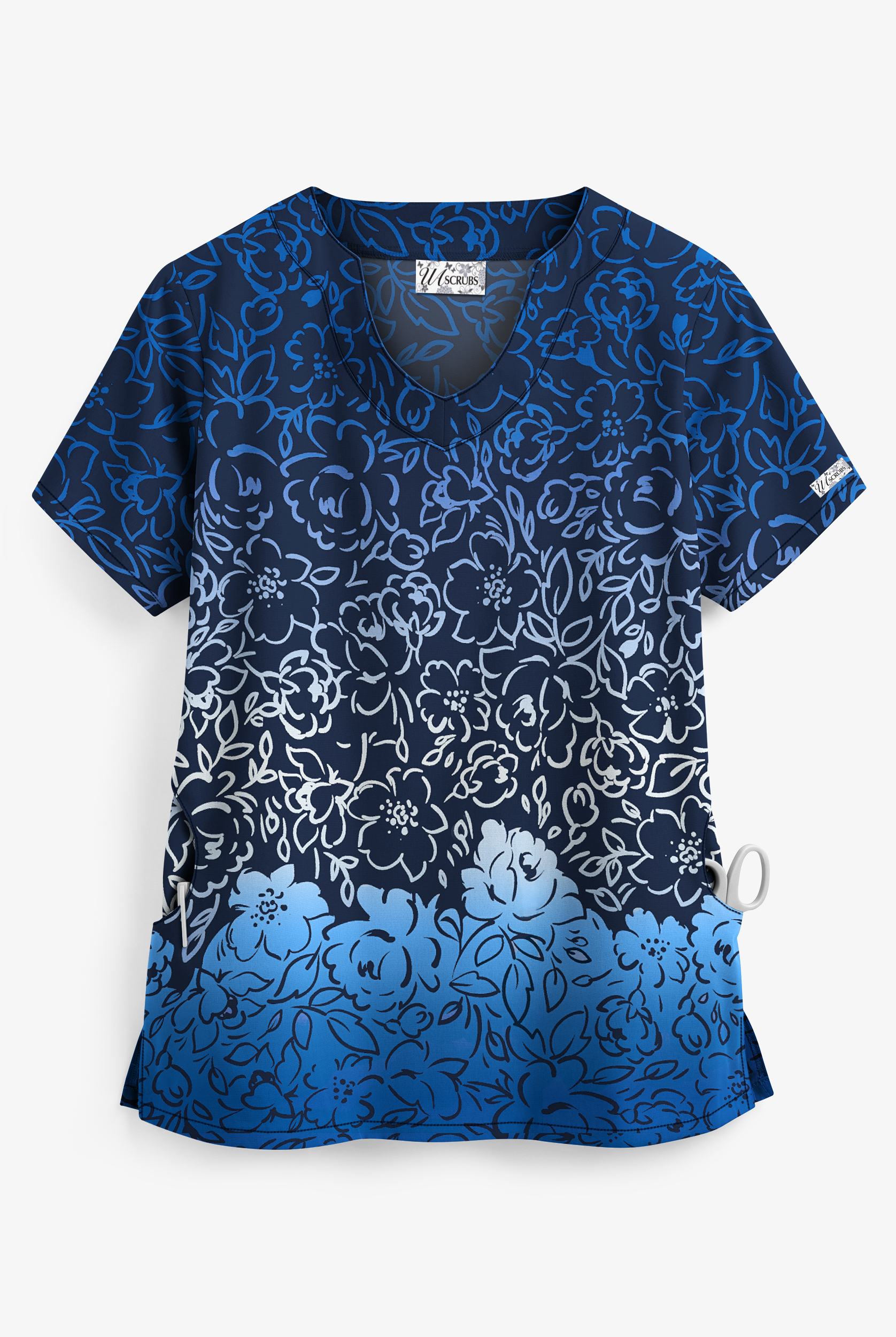 UA Cascading Gradient Navy Women's 2-Pocket Scallop Neck Print Top