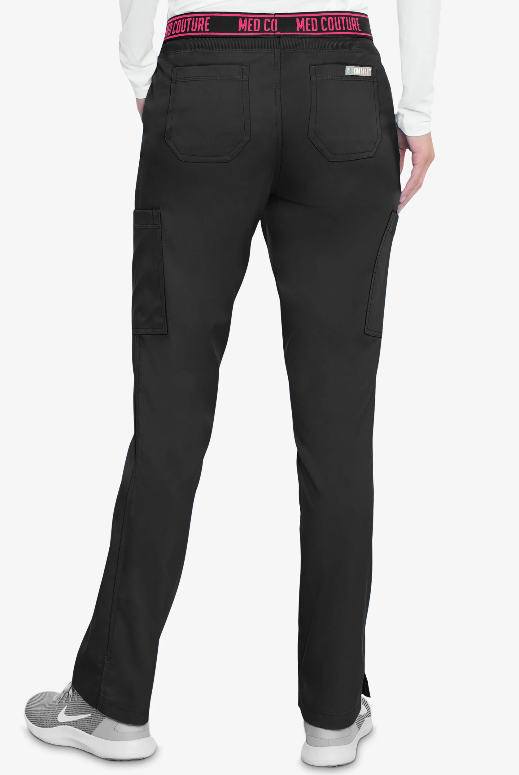 Med Couture Touch Women's 7-Pocket STRETCH Logo Elastic Double Cargo Yoga Scrub Pants