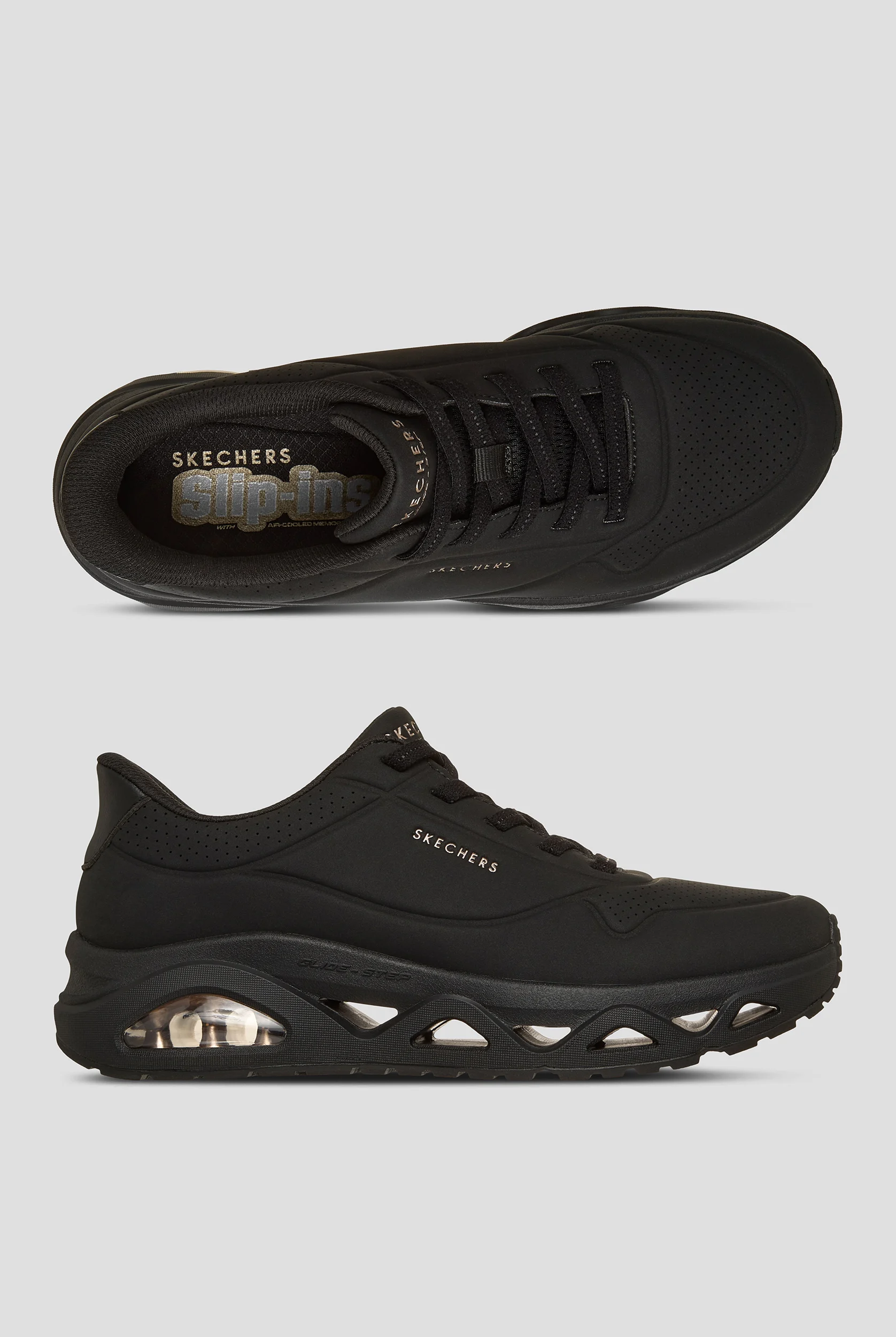 Skechers Street UNO -GLIDE ON AIR Black/Rose Gold Athletic Slip On Shoes