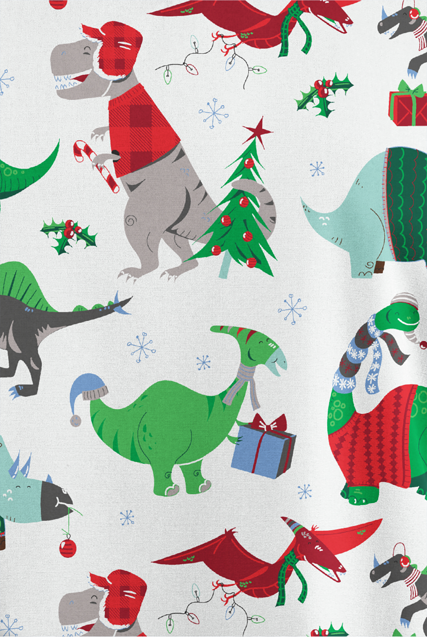 Butter-Soft Originals Santa Saurus White Printed Women's 4-Pocket Rounded V-Neck Print Scrub Top