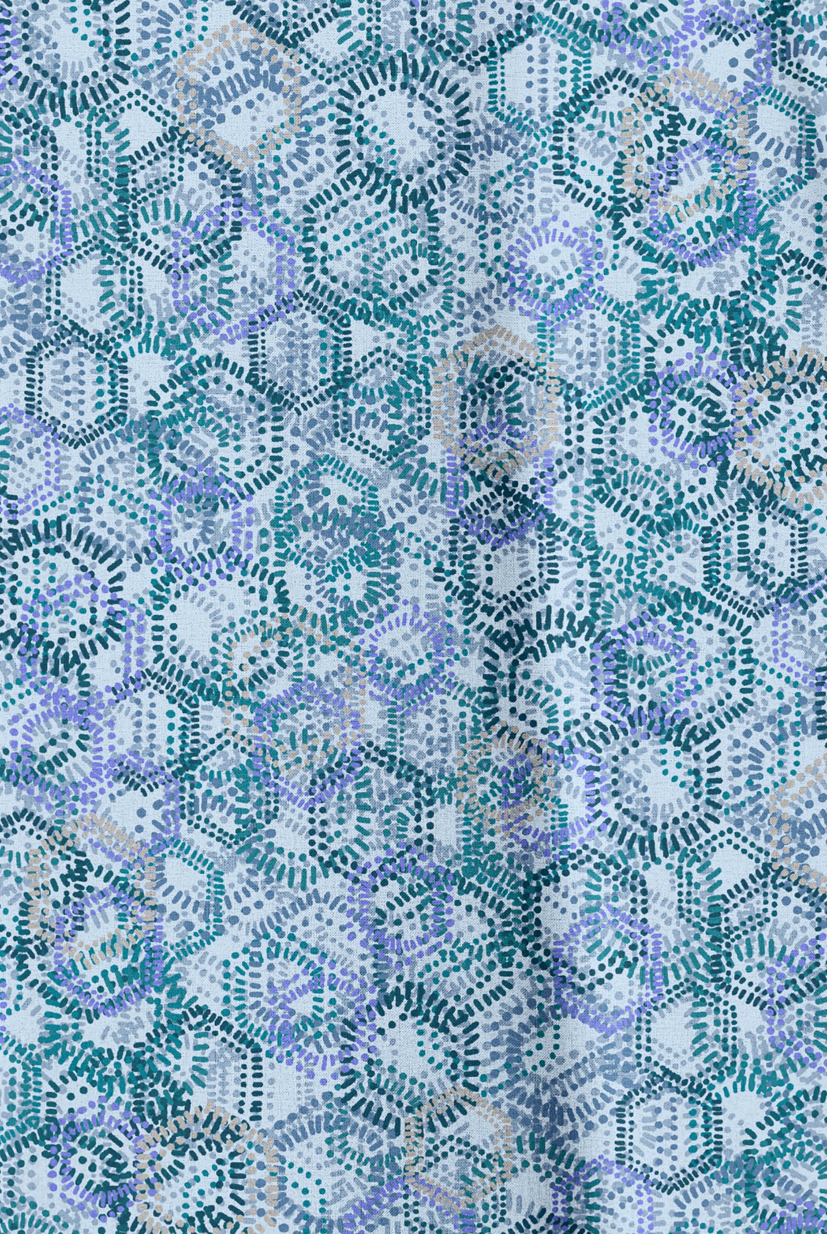 Easy STRETCH  Dotted Geo Caribbean Blue Women's 3-Pocket Tuck-In V-Neck Print Scrub Top