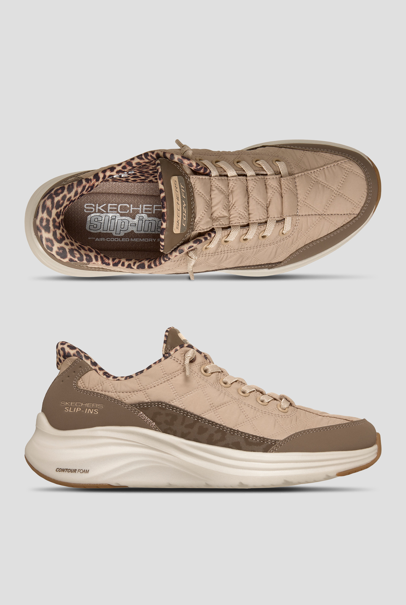 Skechers Sport SKECHERS SLIP-INS: CONTOUR FOAM - COZY Brown Leopard Athletic Slip-In Shoes