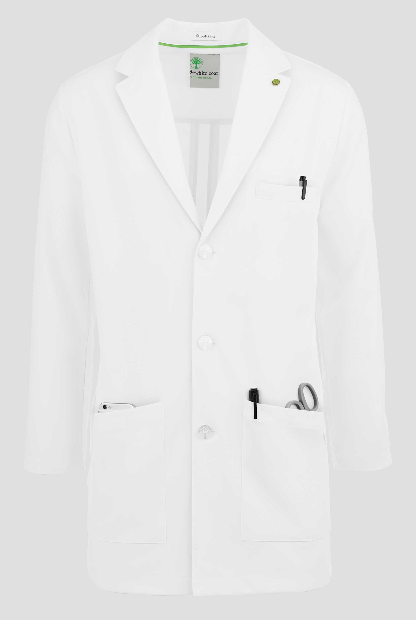 Healing Hands White Coat Modernist Men's 35 1/2" 5-Pocket STRETCH Lab Coat