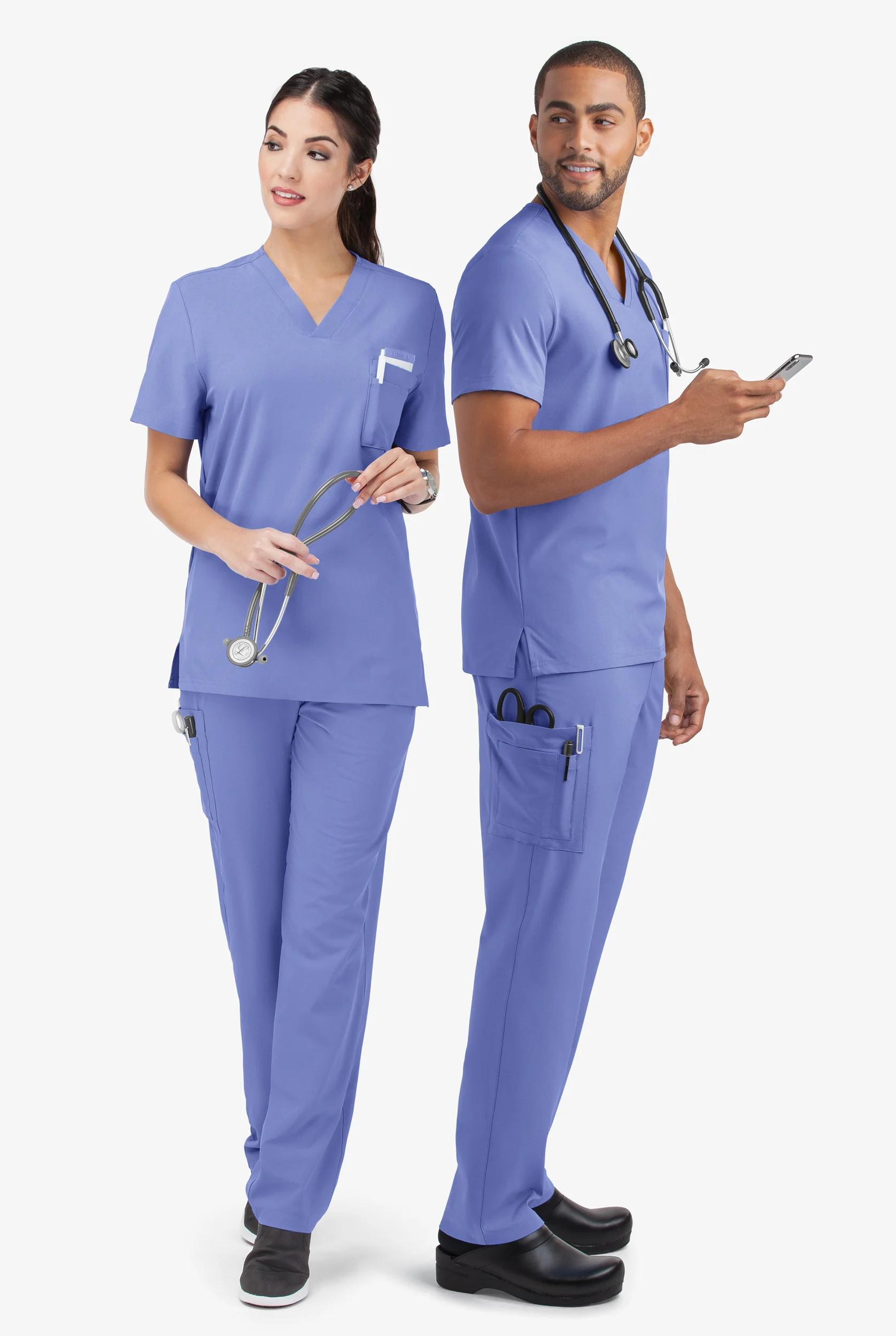 Blusa m&eacute;dica unisex Easy STRETCH Riley con cuello en V y 3 bolsillos
