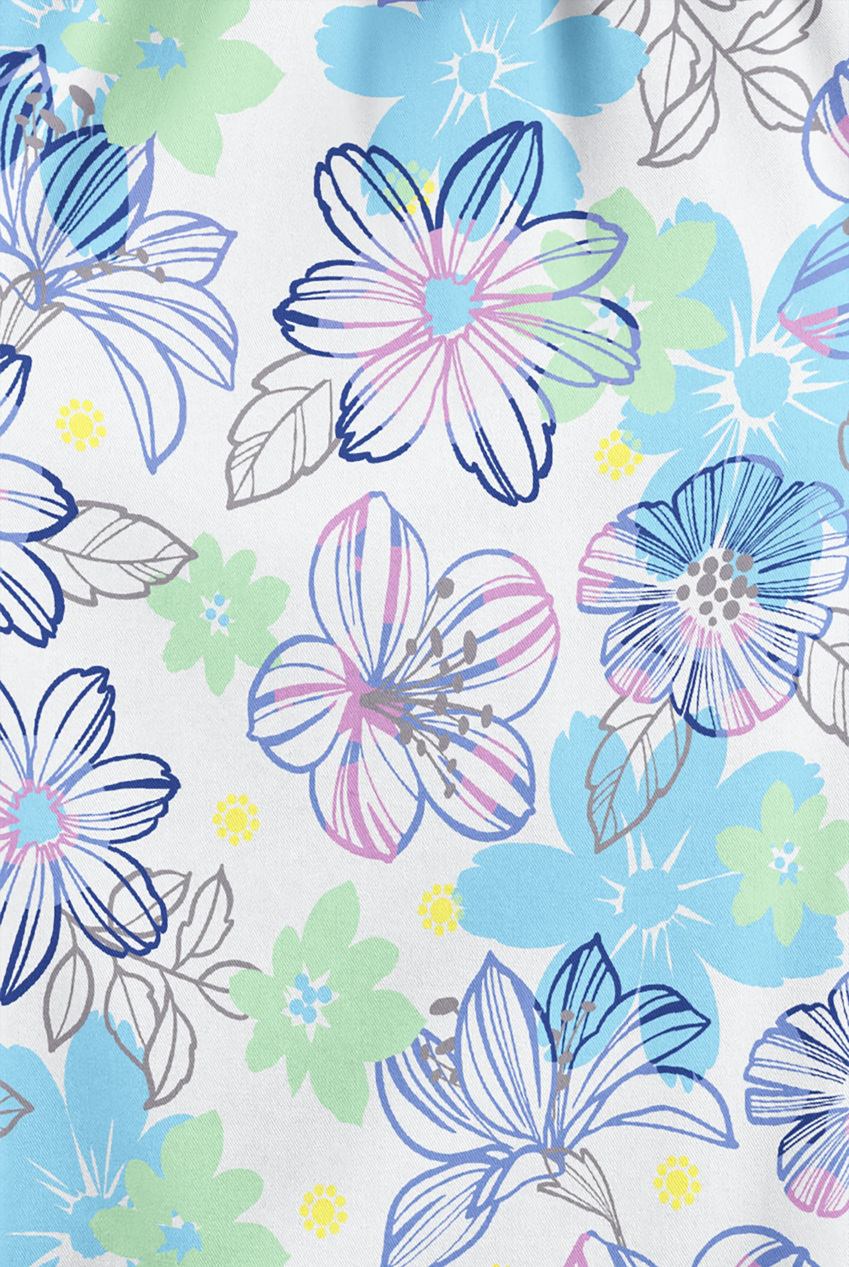 Butter-Soft STRETCH Floral Poolside View Women's 6-Pocket Peasant Style Print Scrub Top