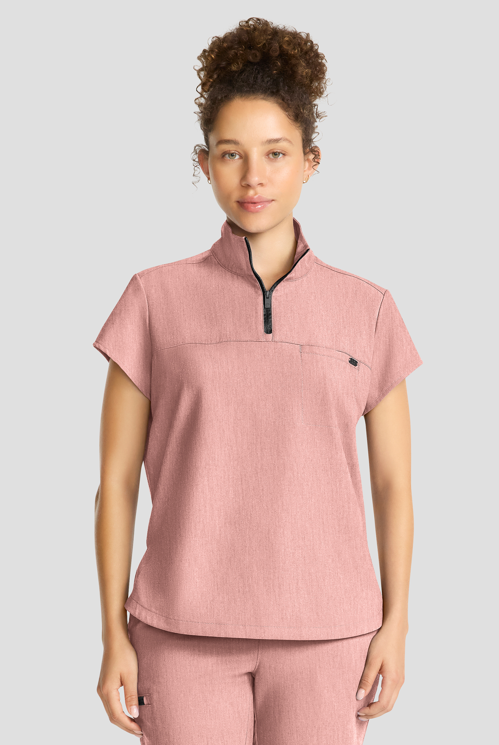 Healing Hands Quest Women's 1-Pocket STRETCH Tuck In Half Zip Collar Scrub Top