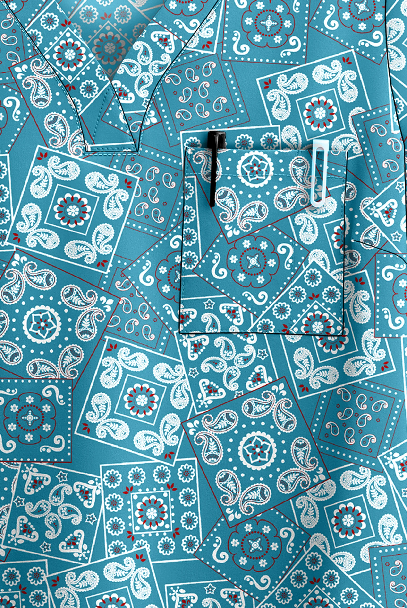 Butter-Soft STRETCH Bandana Paisley Women's 1-Pocket V-Neck Print Scrub Top