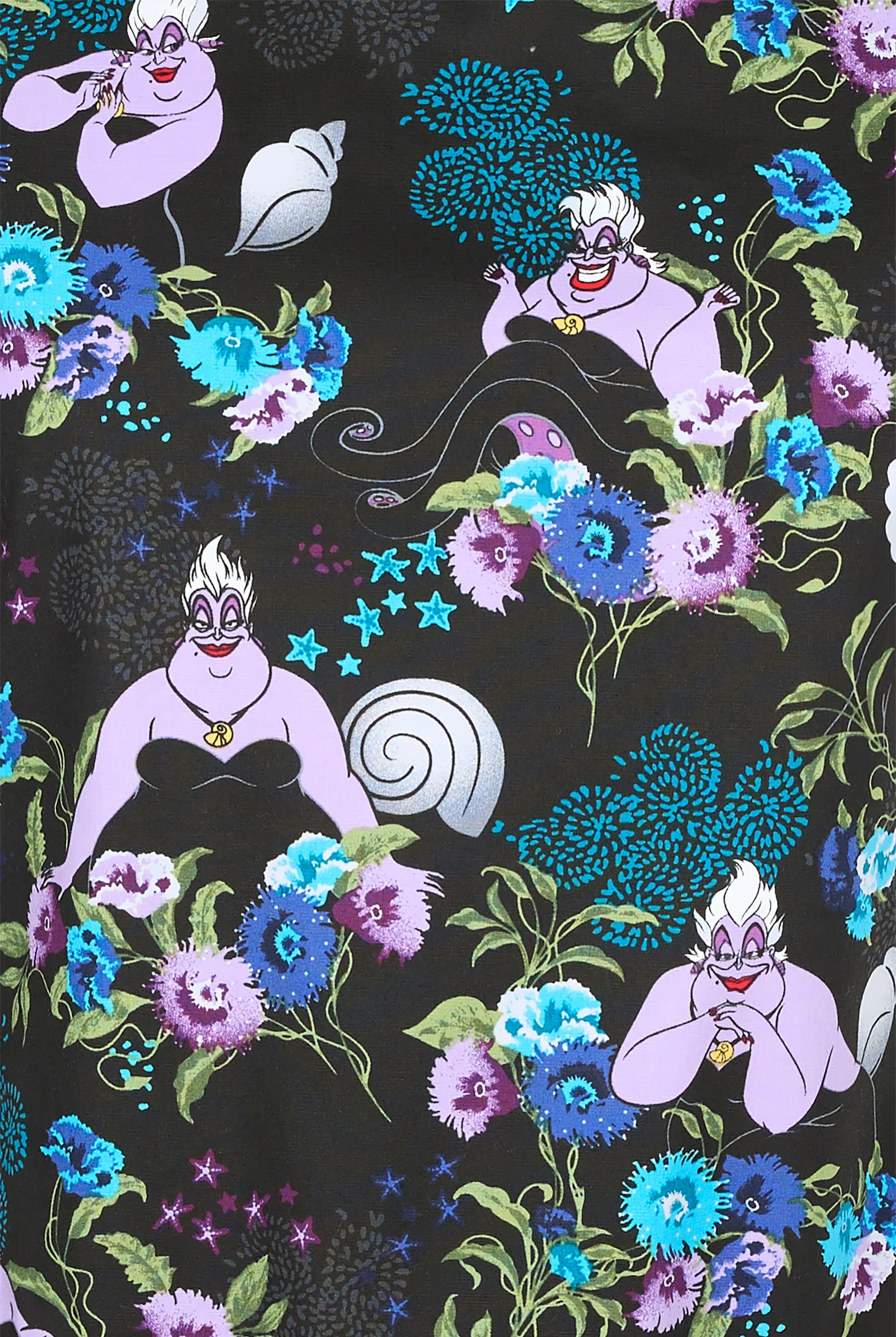 Tooniforms Disney's Little Mermaid Ursula Energy Women's 2-Pocket STRETCH V-Neck Print Scrub Top