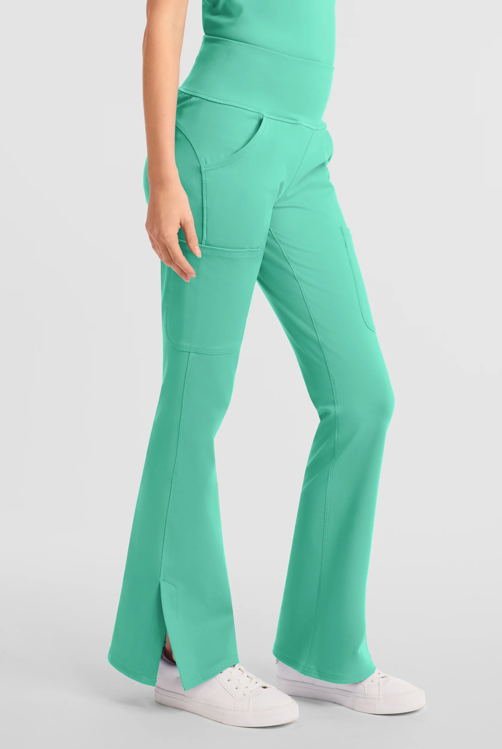 Med Couture Amp Knit Women's 5-Pocket STRETCH High-Rise Yoga Waistband Flare Leg Scrub Pant