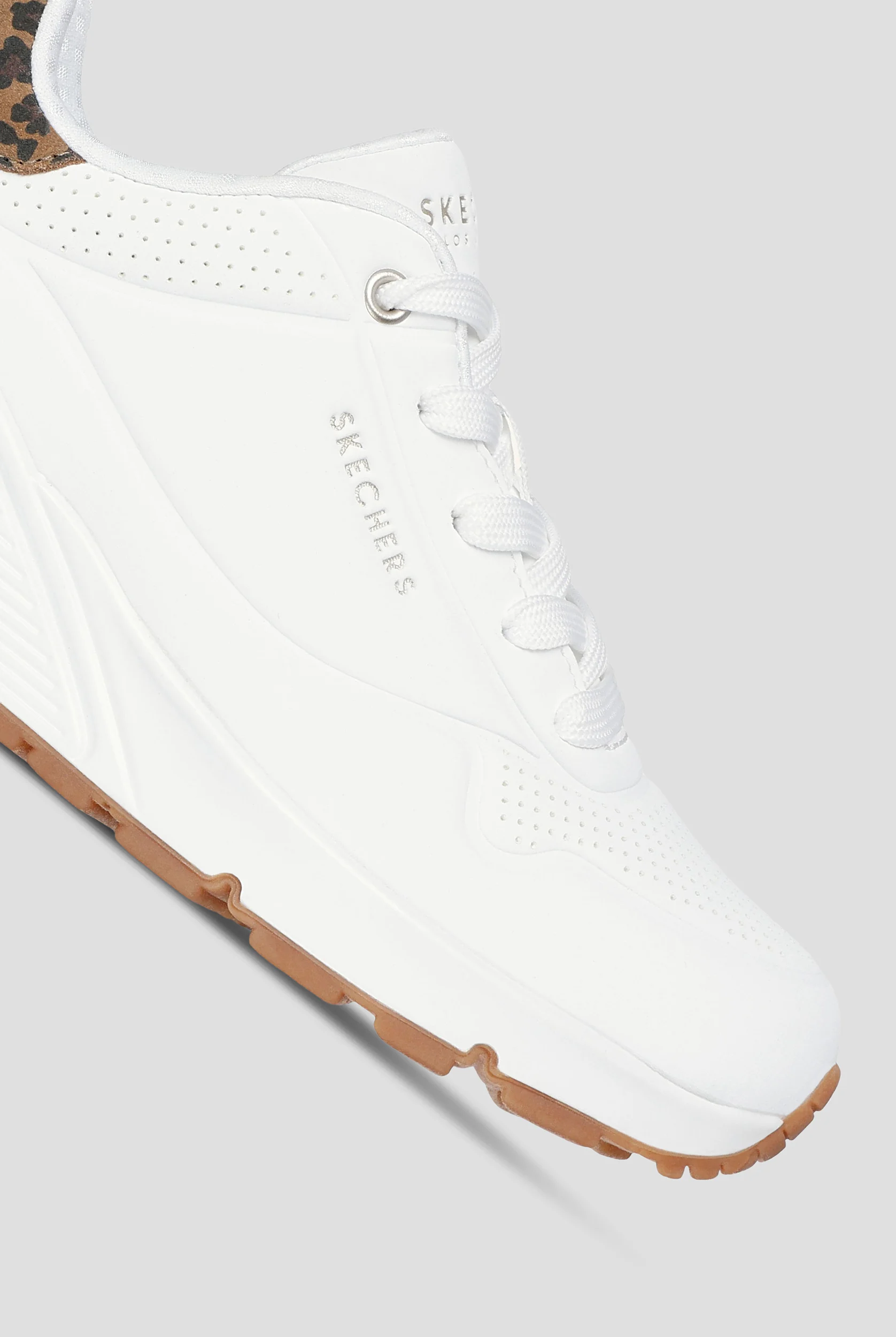 Skechers Street White Leopard Moustache Durabuck Uno Athletic Lace Up Shoes