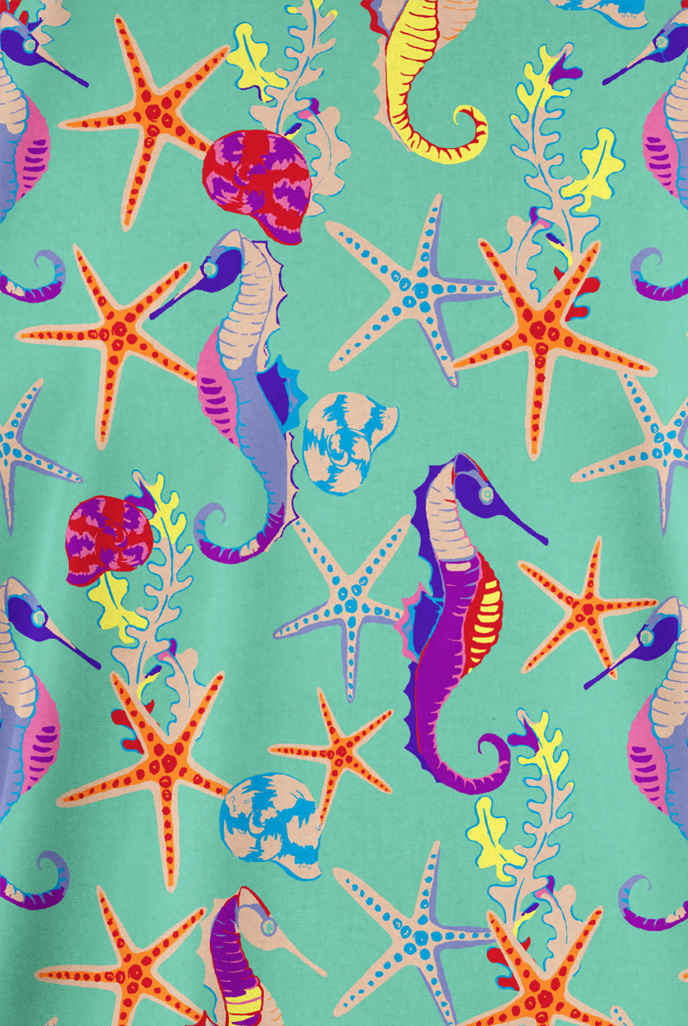 Butter-Soft Originals Seahorse Fantasy Aqua Dust Women's 2-Pocket V-Neck Print Scrub Top