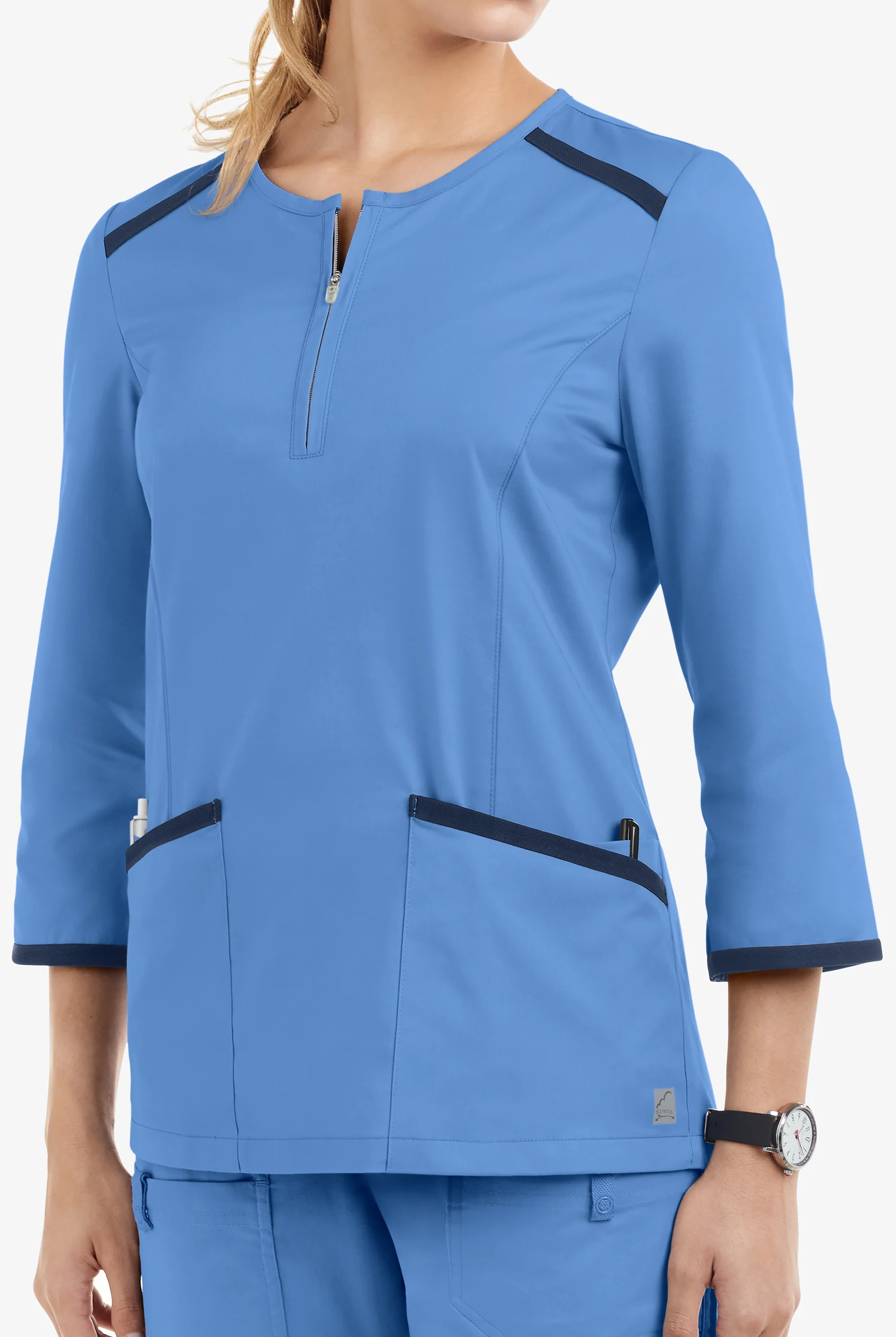 Blusa médica UA Butter-Soft STRETCH con mangas 3/4 y cremallera para mujer