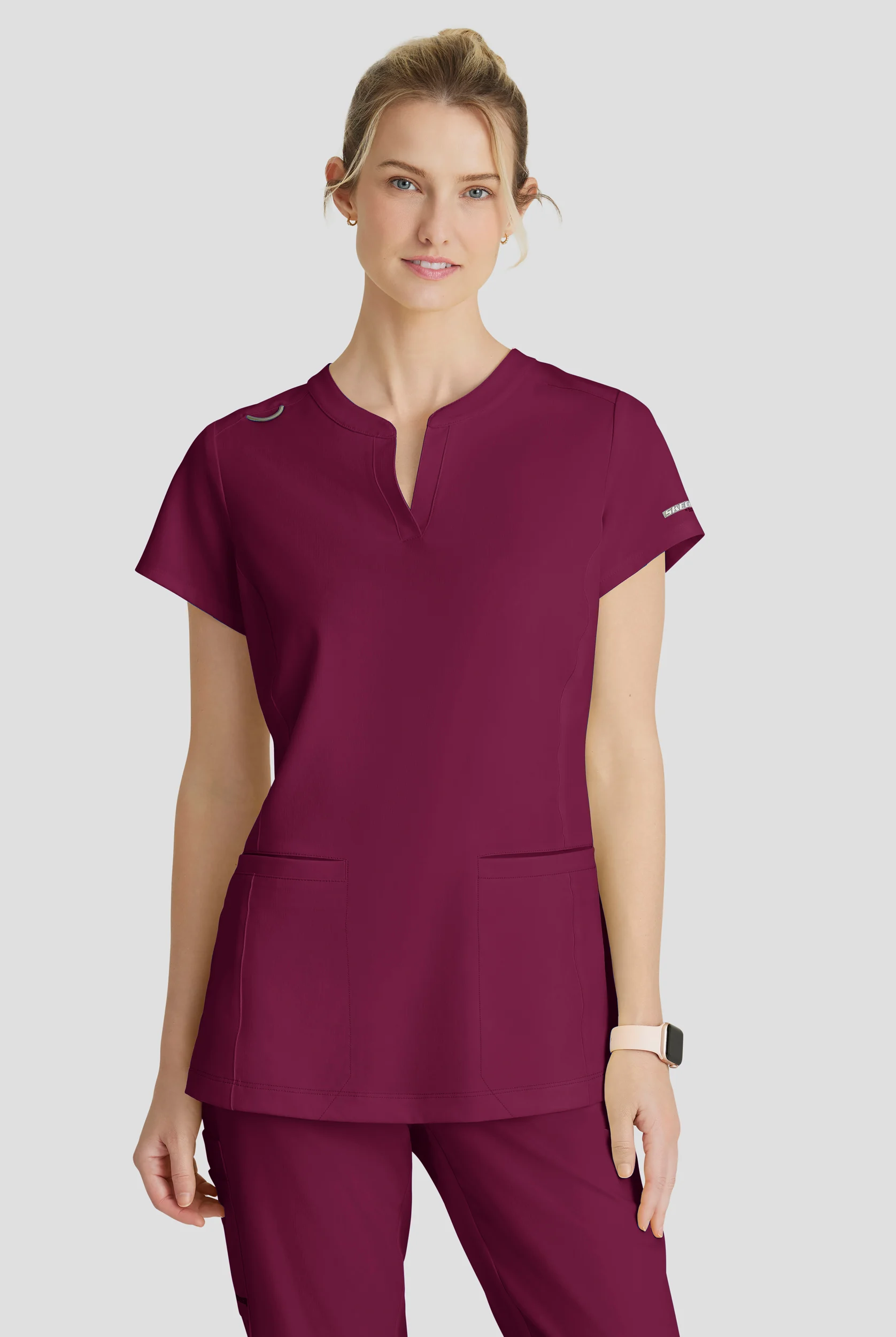 Skechers by Barco Coast Women's 2-Pocket STRETCH Banded Collar V-Placket Scrub Top